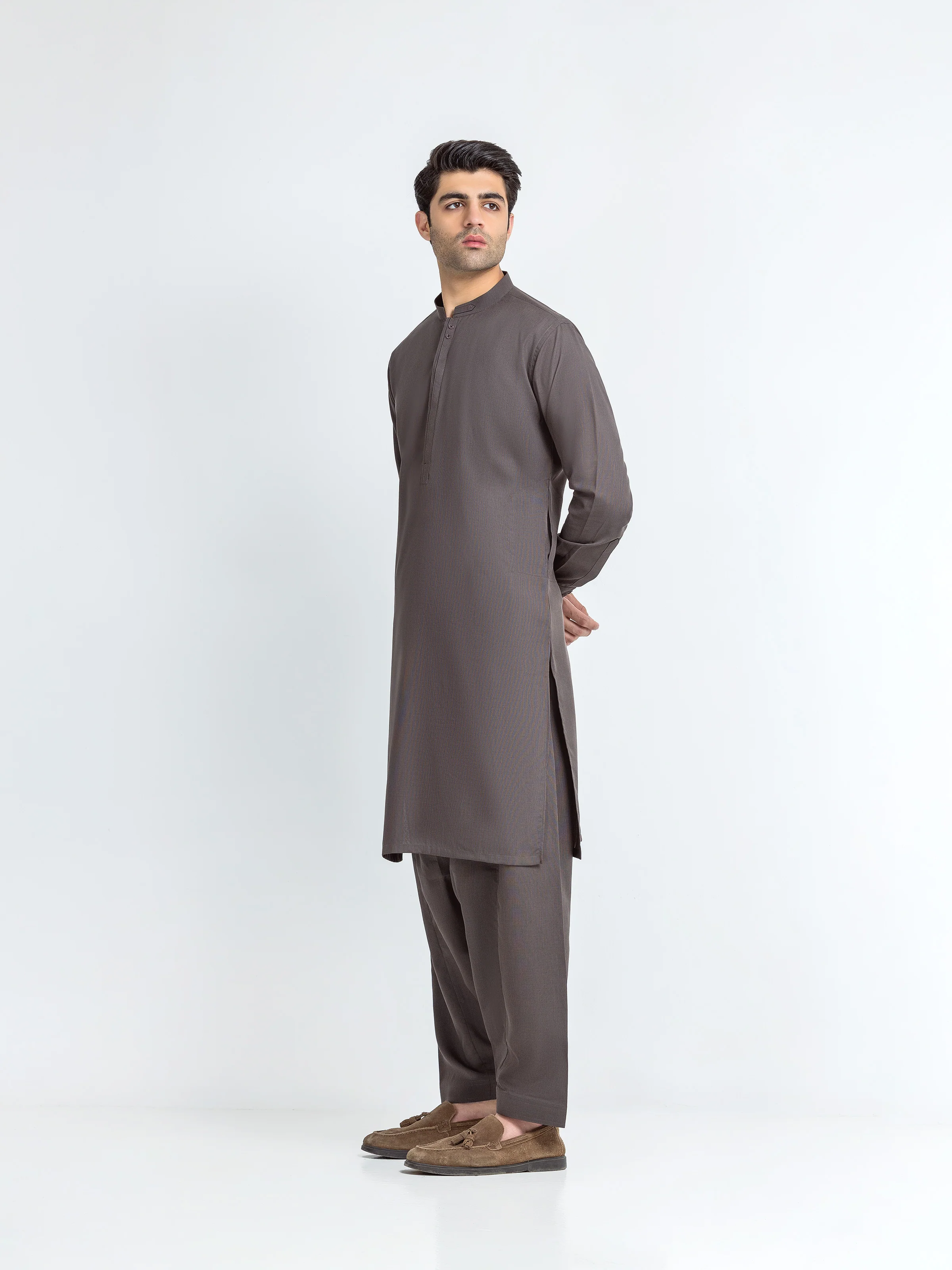 Men's Brown Kurta Shalwar - EMTKS6-41253 - Image 5