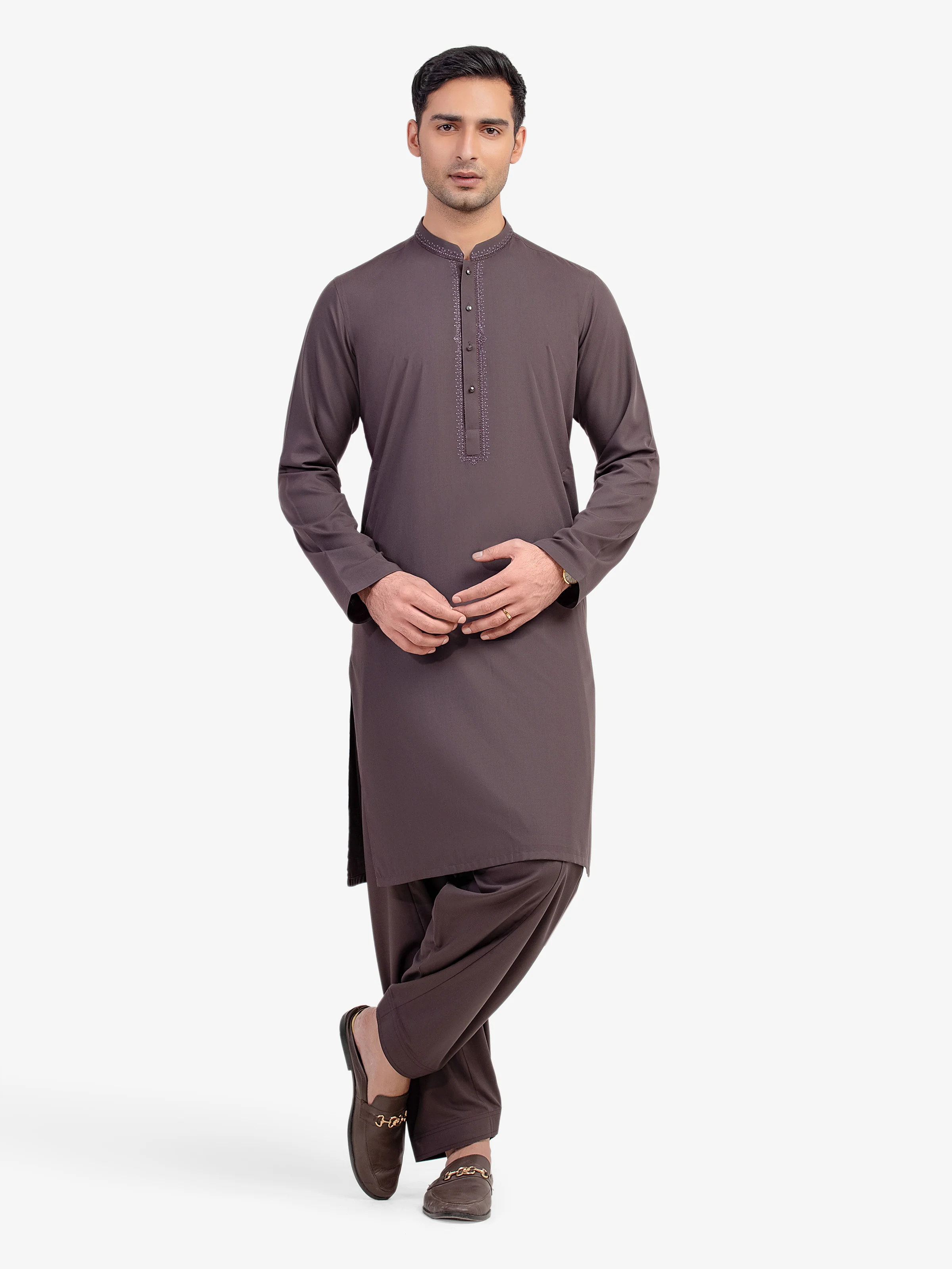 Men's Brown Shalwar Kameez - EMTKST5-99584