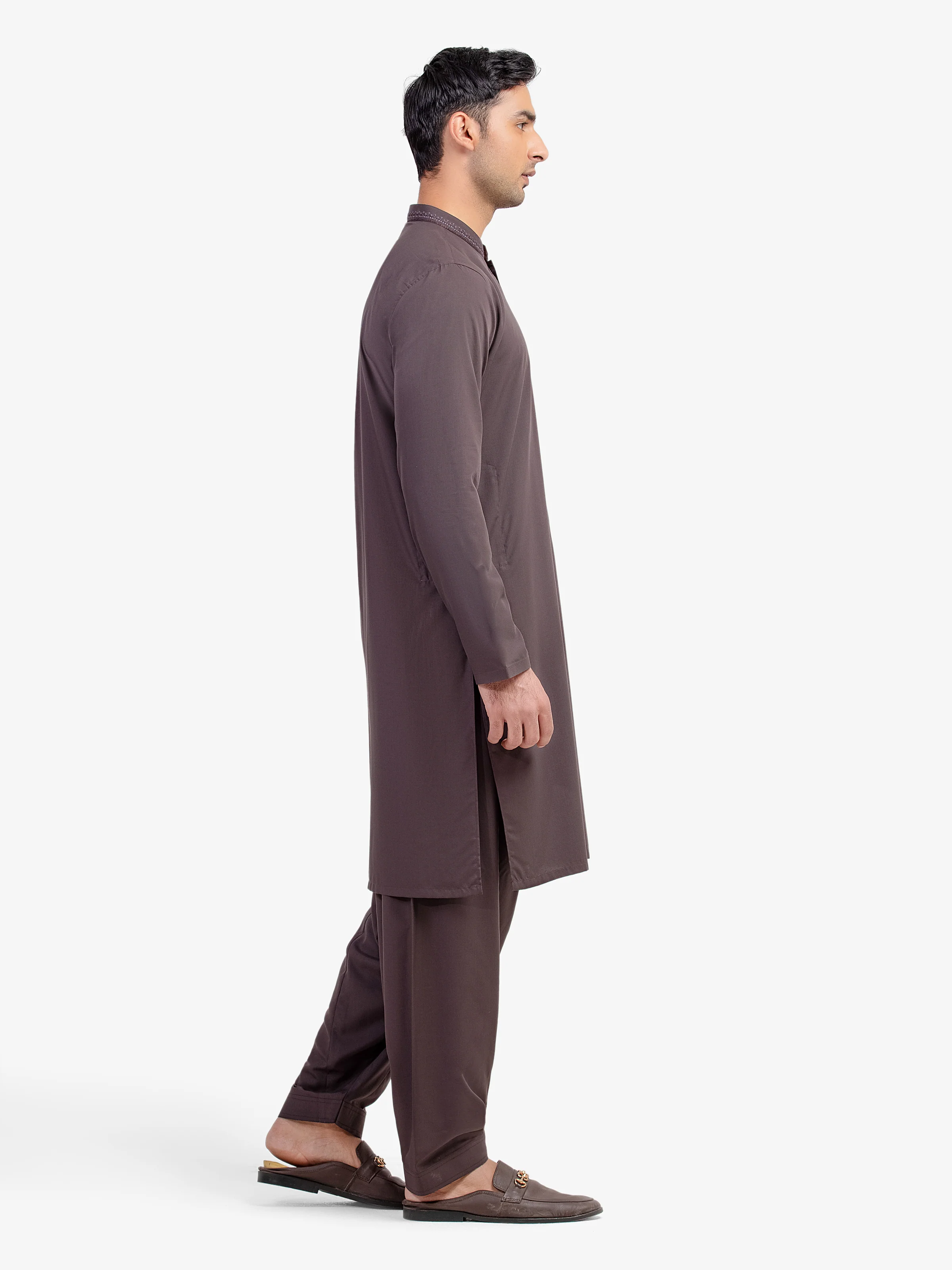 Men's Brown Shalwar Kameez - EMTKST5-99584 - Image 4