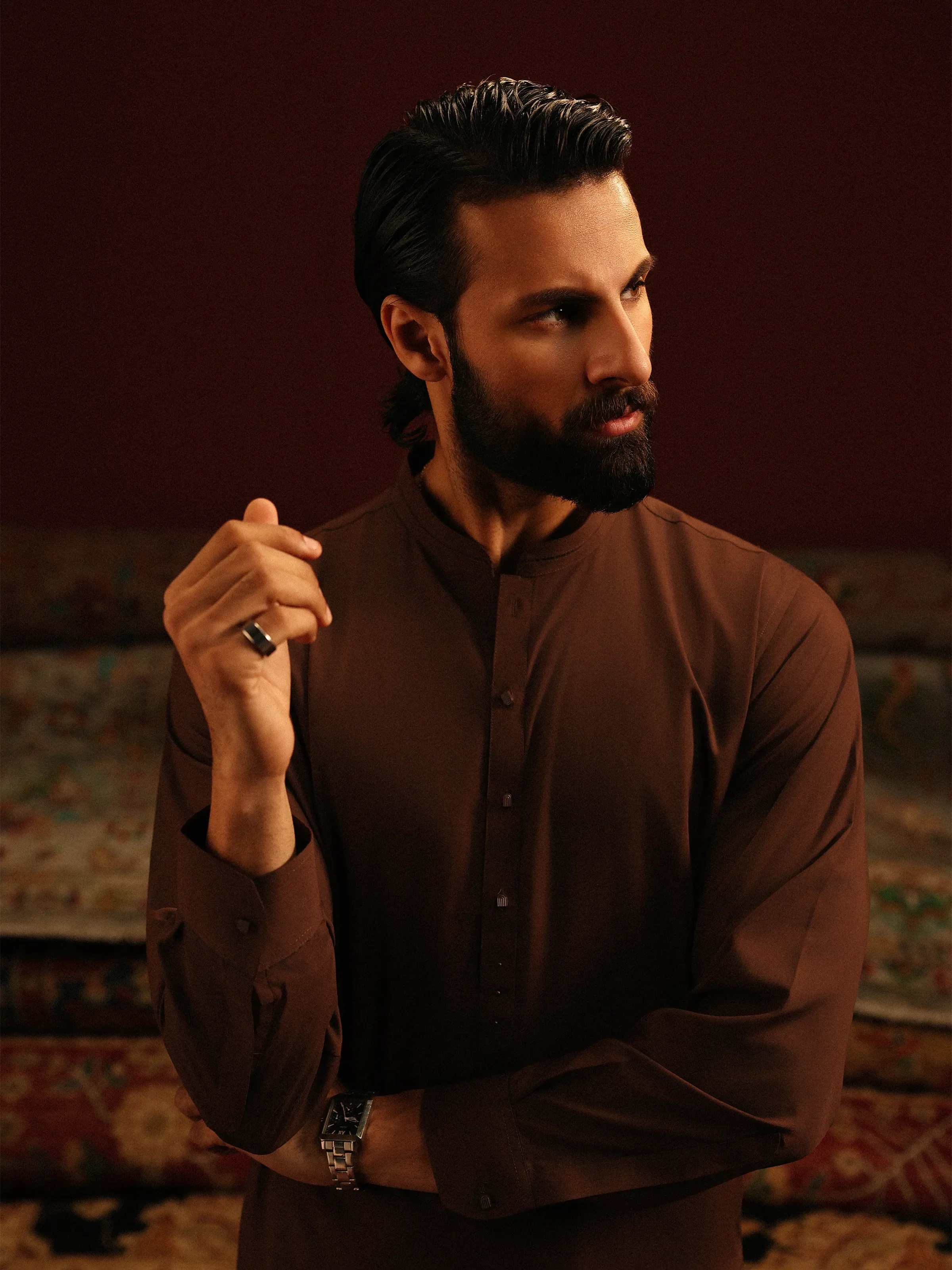 Men's Brown Shalwar Kameez - EMTKST5-99611 - Image 2