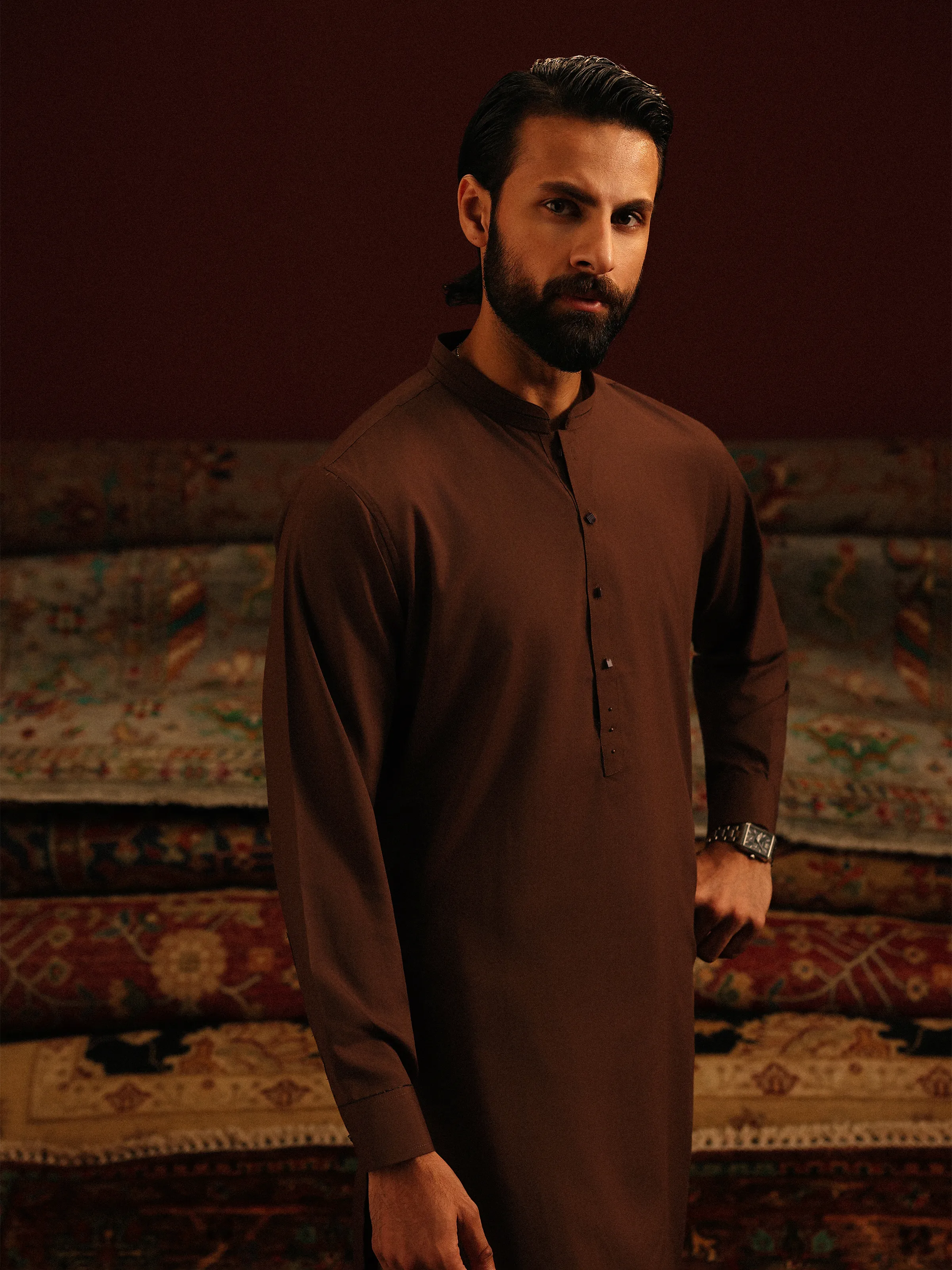 Men's Brown Shalwar Kameez - EMTKST5-99611 - Image 3