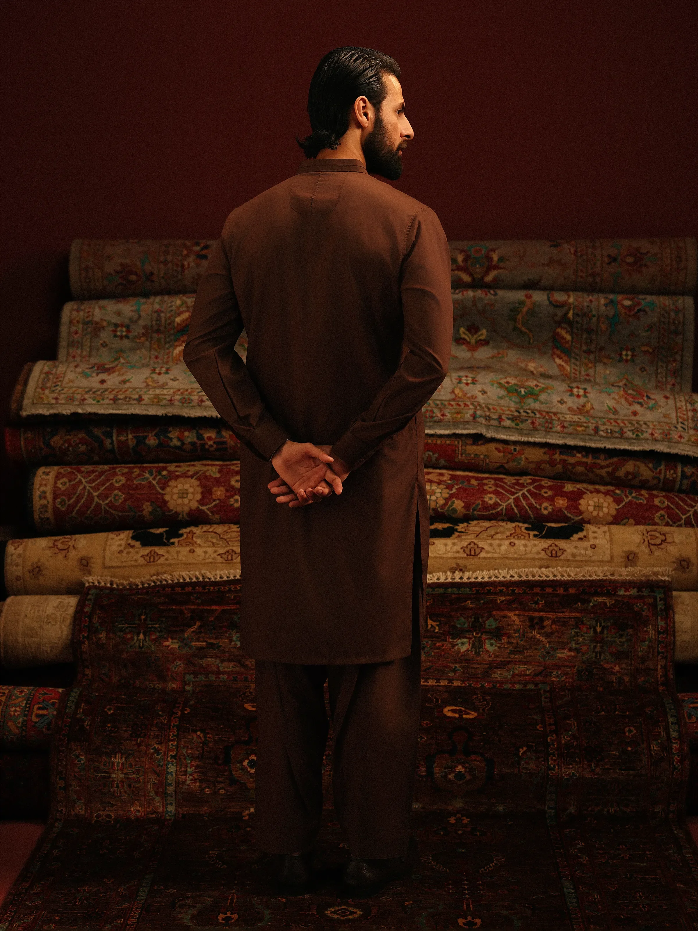 Men's Brown Shalwar Kameez - EMTKST5-99611 - Image 5