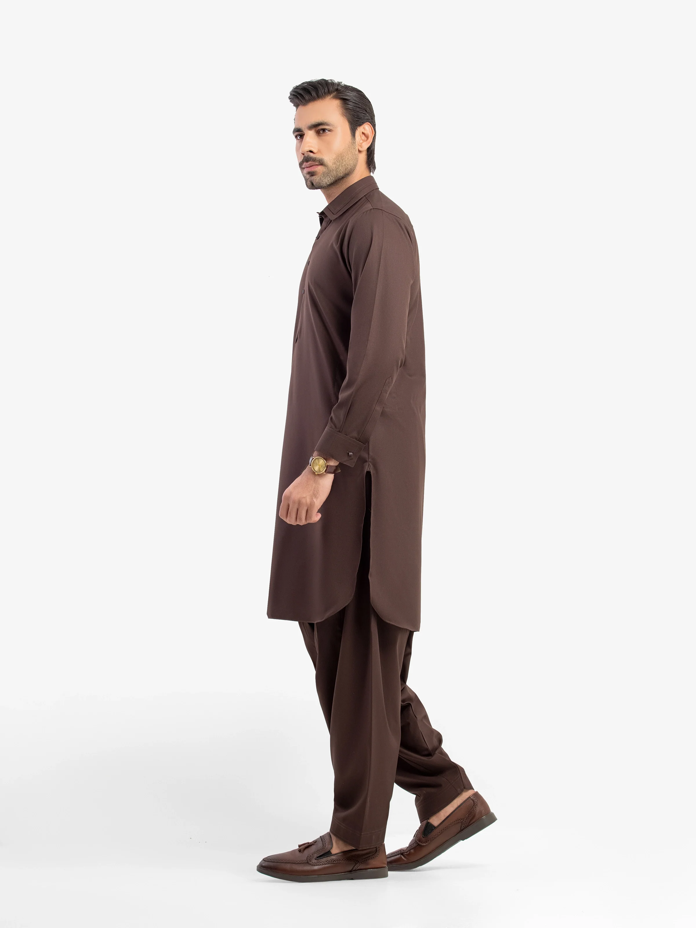 Men's Brown Shalwar Kameez - EMTKST5-99616 - Image 4