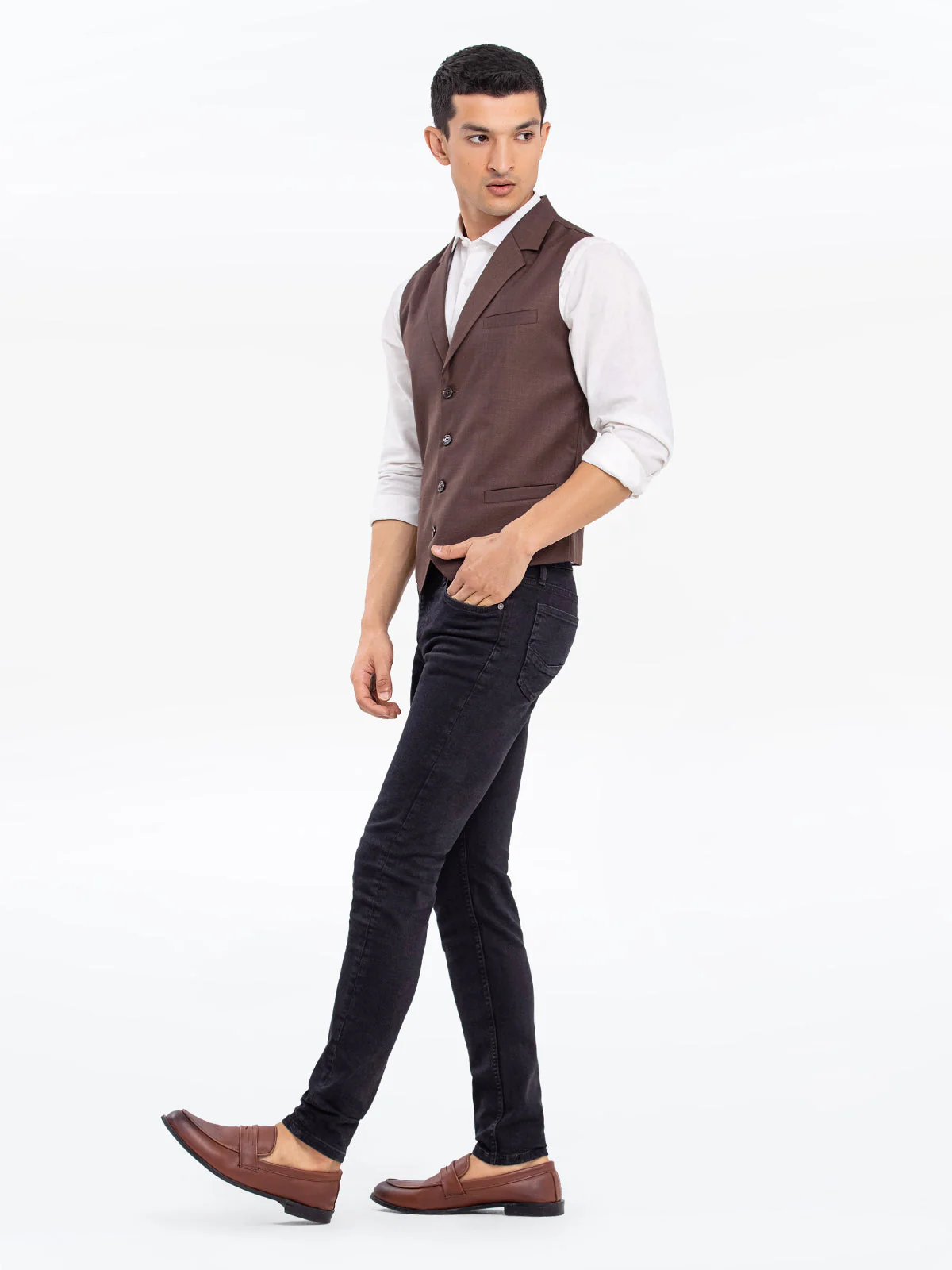 Men's Brown Waist Coat - EMTWCF24-35907 - Image 3