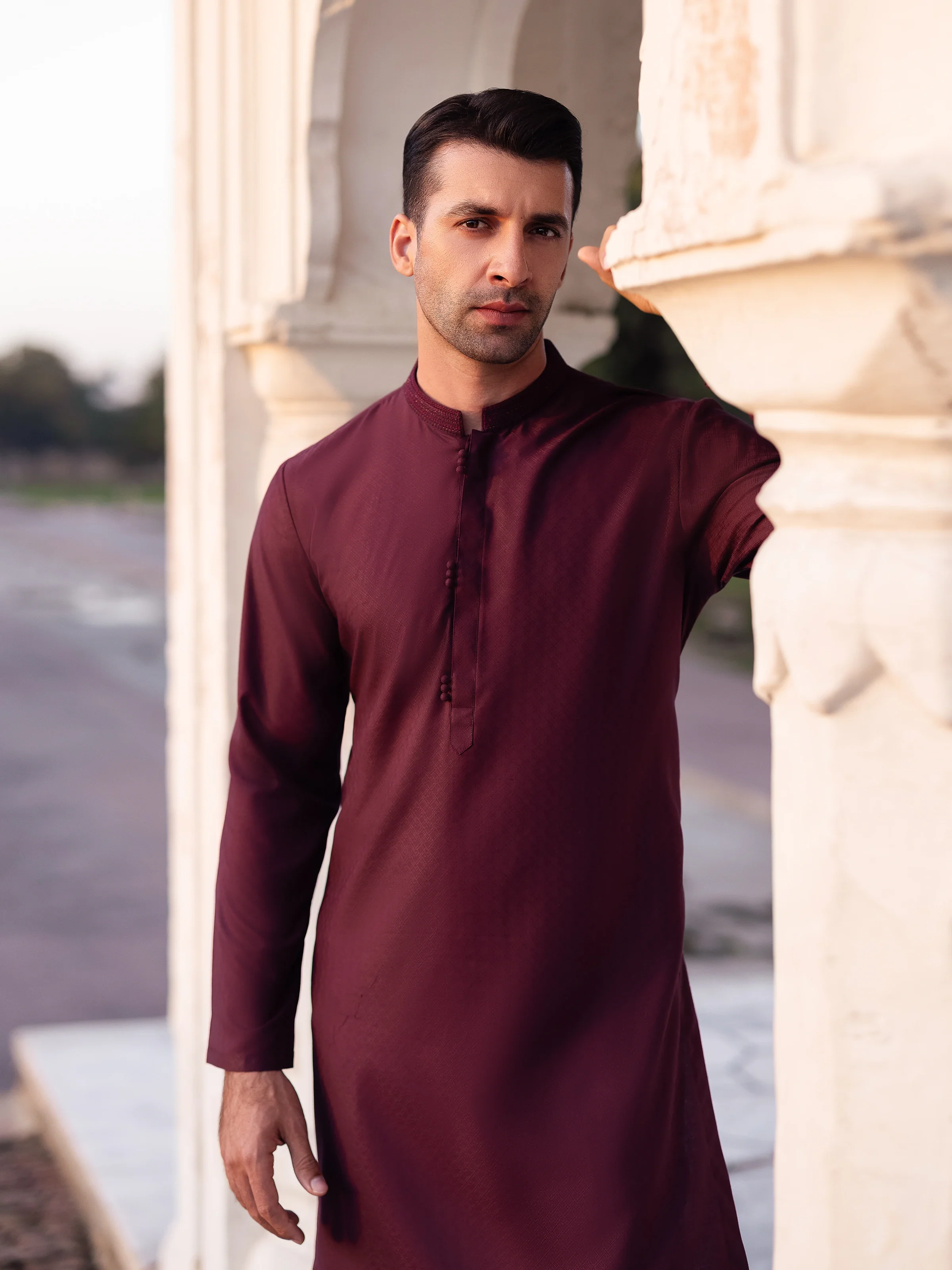 Men's Burgundy Kurta - EMTK5-99527 - Image 3