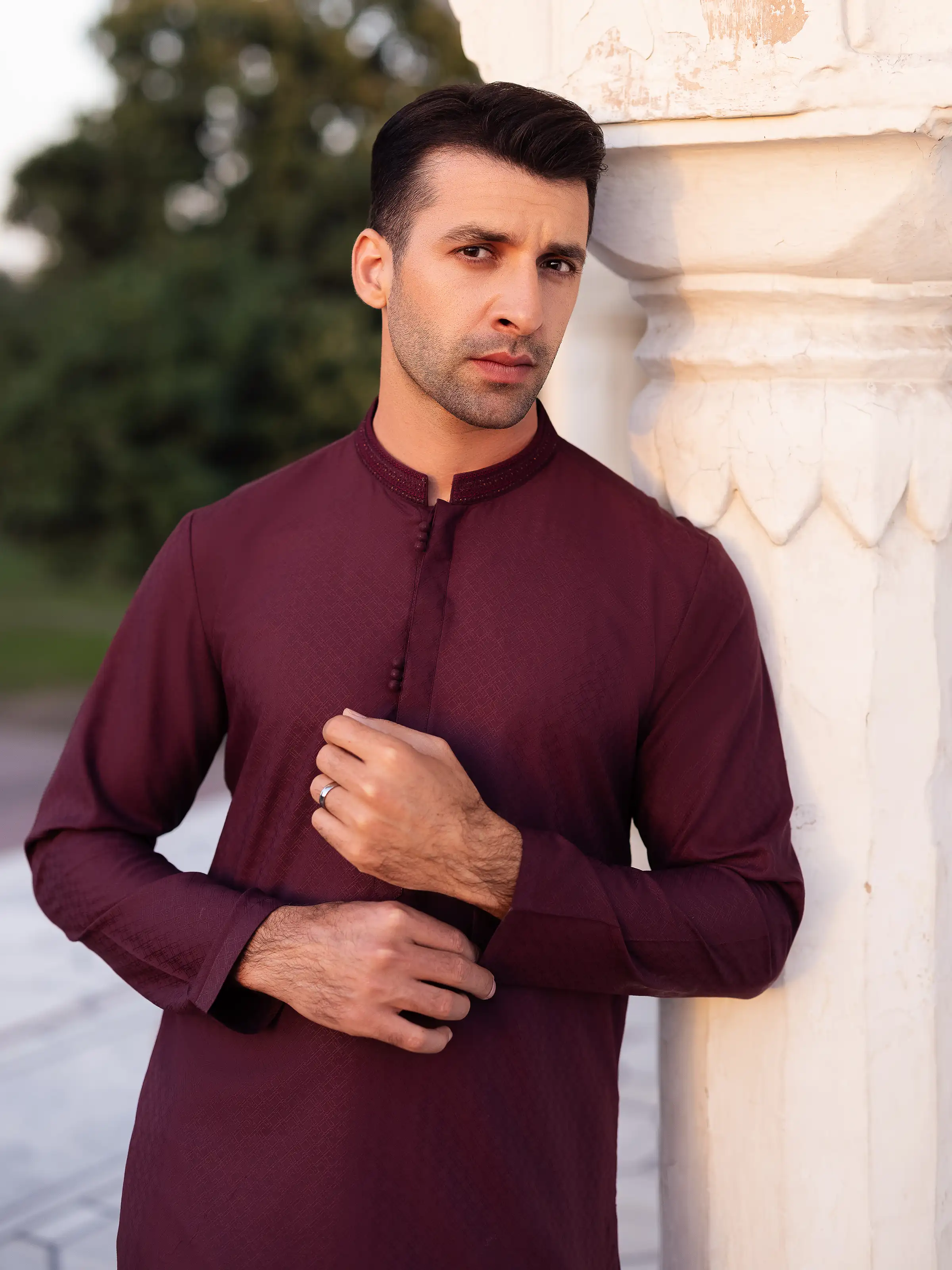 Men's Burgundy Kurta - EMTK5-99527 - Image 4