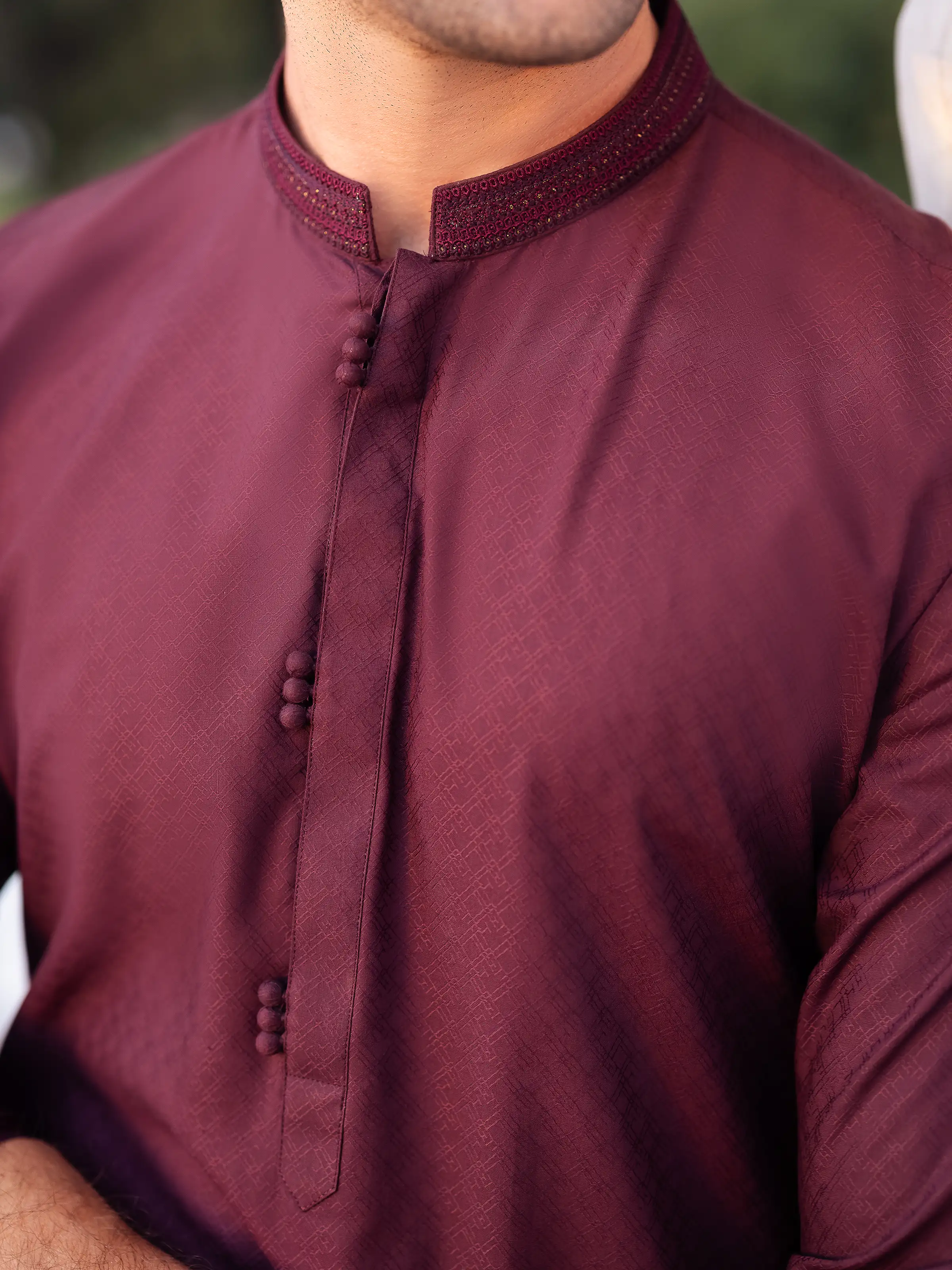 Men's Burgundy Kurta - EMTK5-99527 - Image 5