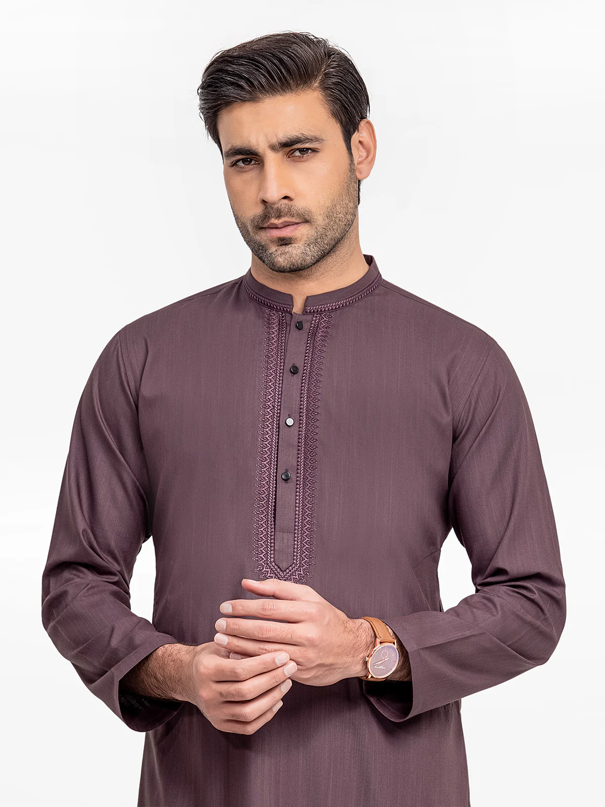 Men's Burgundy Shalwar Kameez - EMTKS24-41078 - Image 2
