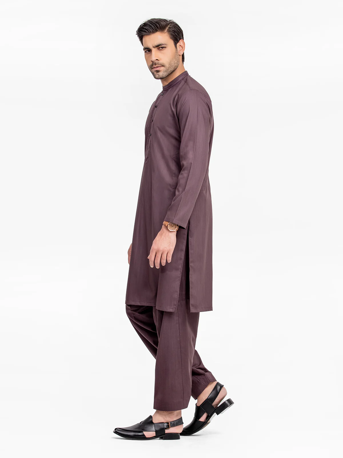 Men's Burgundy Shalwar Kameez - EMTKS24-41078 - Image 3