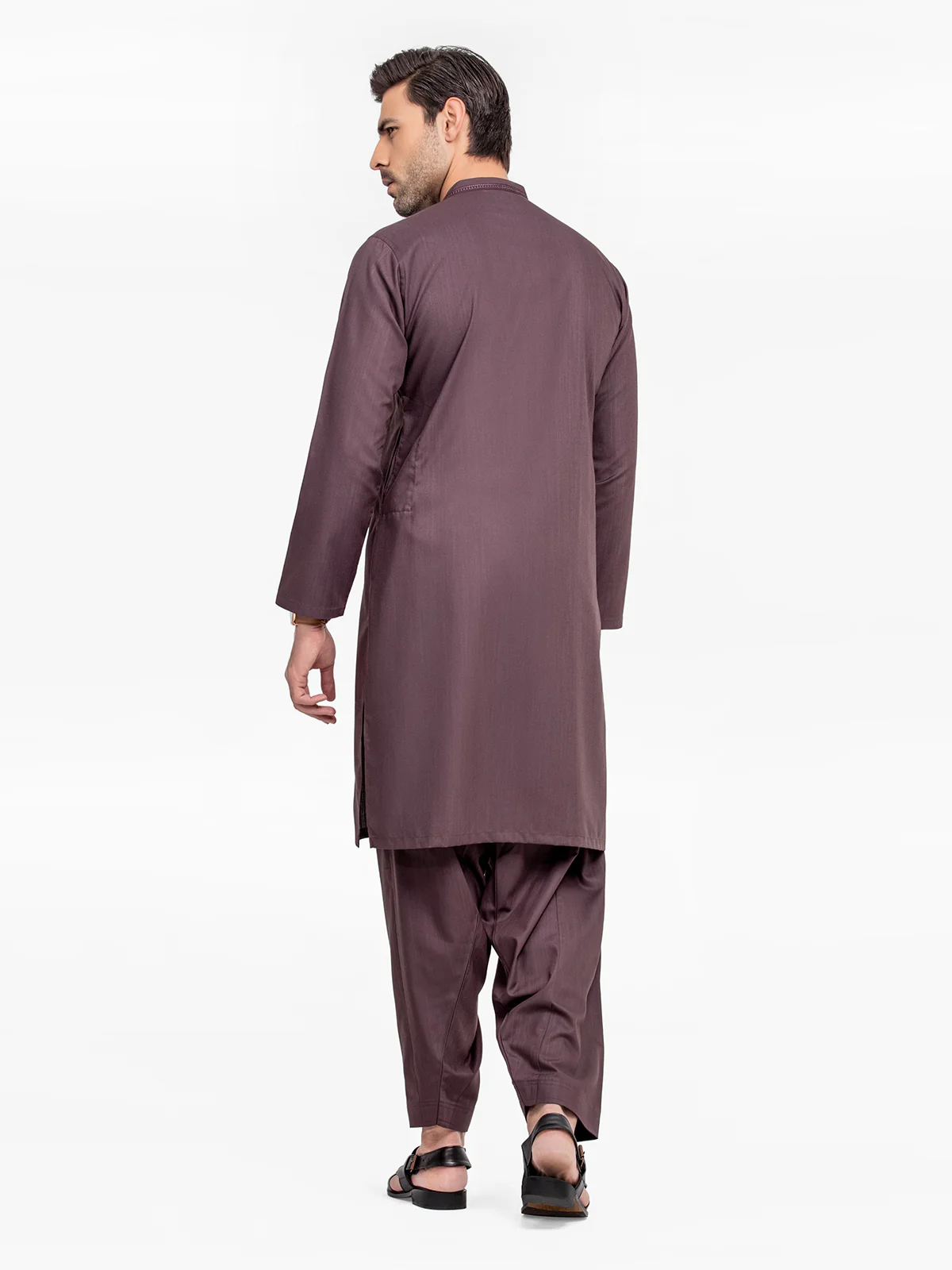Men's Burgundy Shalwar Kameez - EMTKS24-41078 - Image 5