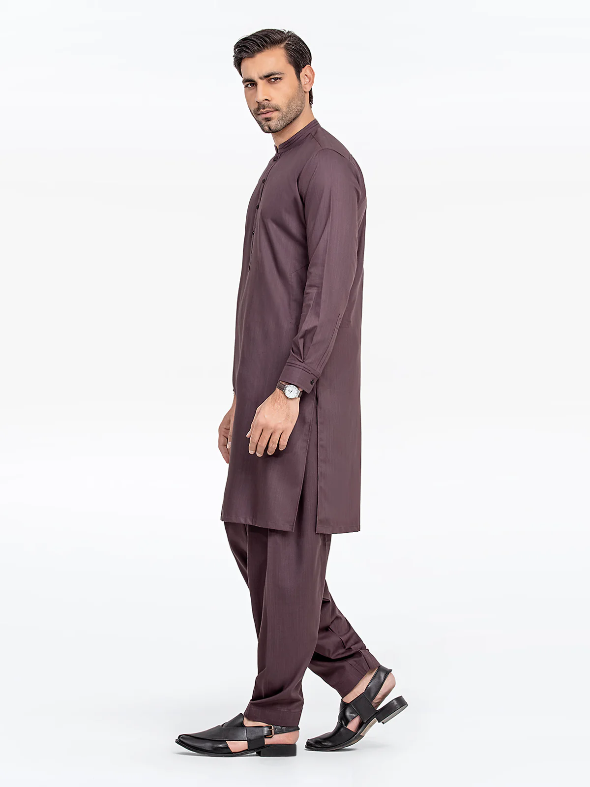 Men's Burgundy Shalwar Kameez - EMTKS24-41079 - Image 3