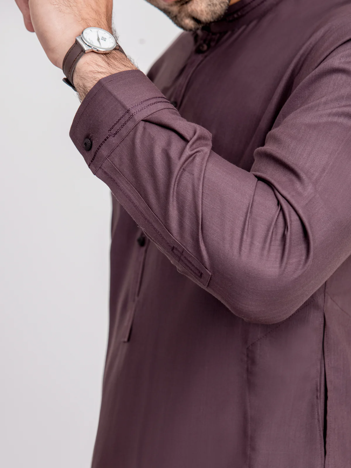 Men's Burgundy Shalwar Kameez - EMTKS24-41079 - Image 5