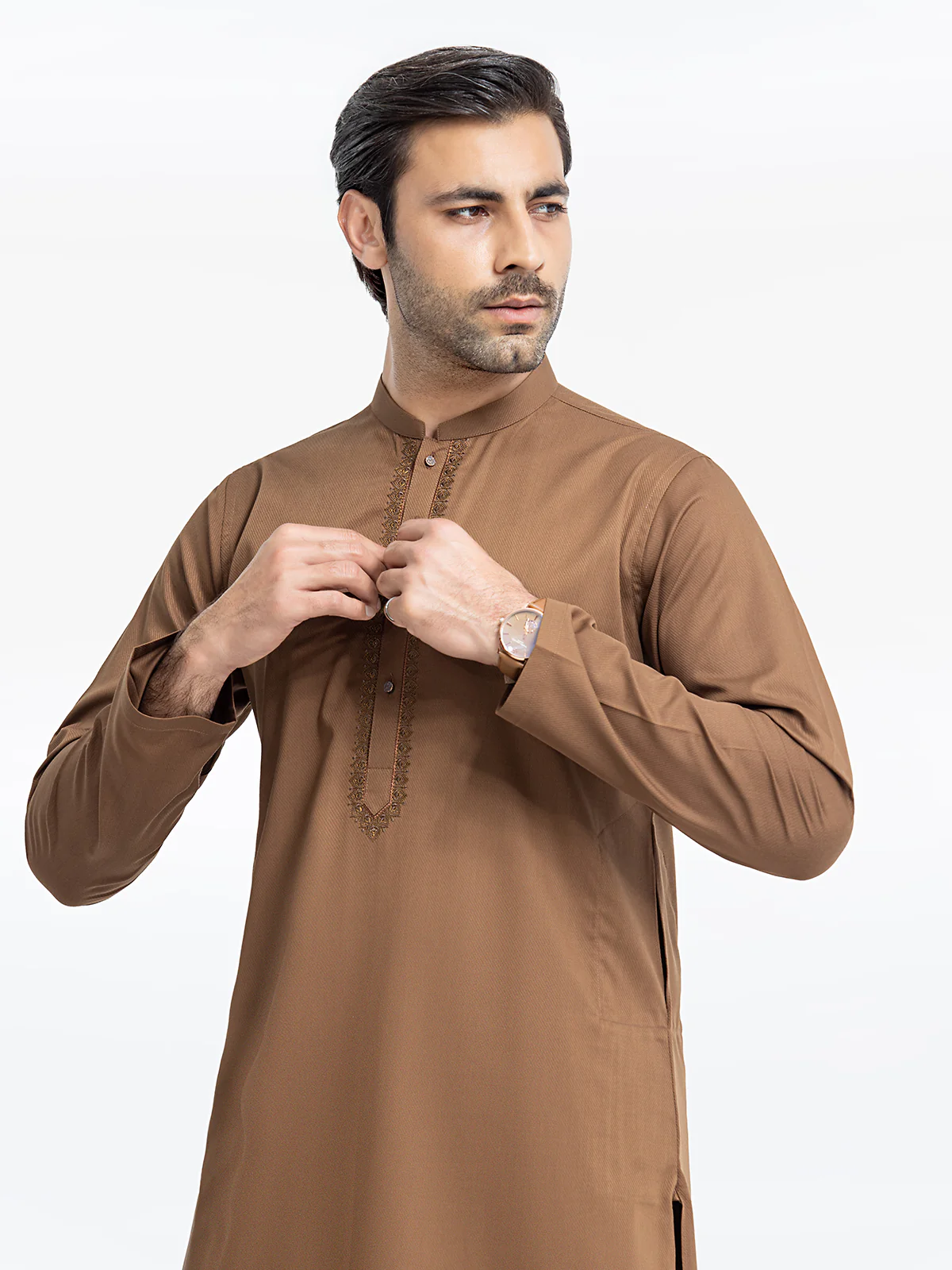 Men's Camel Brown Shalwar Kameez - EMTKS24S-41104 - Image 3