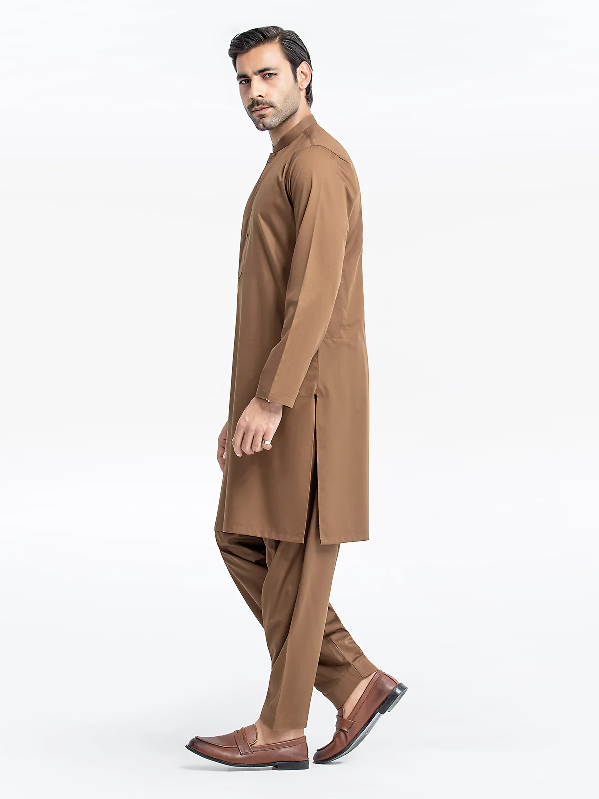 Men's Camel Brown Shalwar Kameez - EMTKS24S-41104 - Image 5