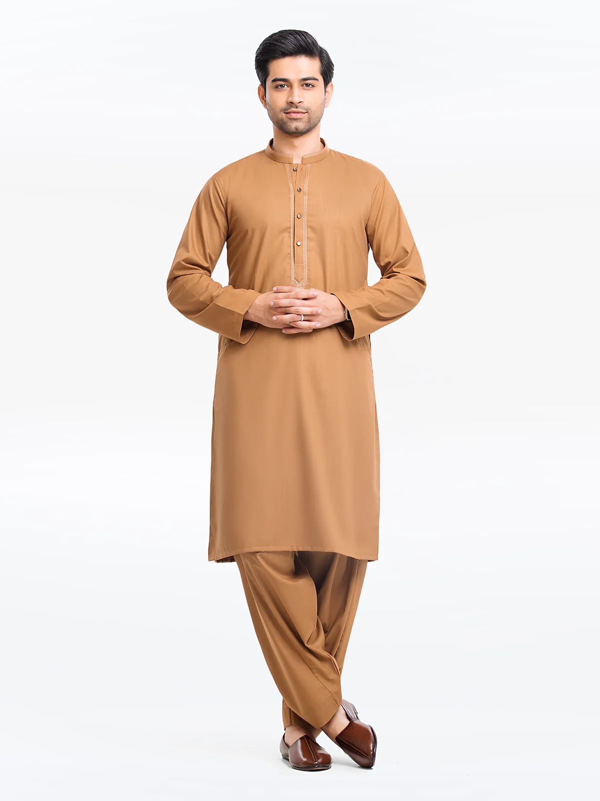 Men's Camel Brown Shalwar Kameez - EMTKST24-014