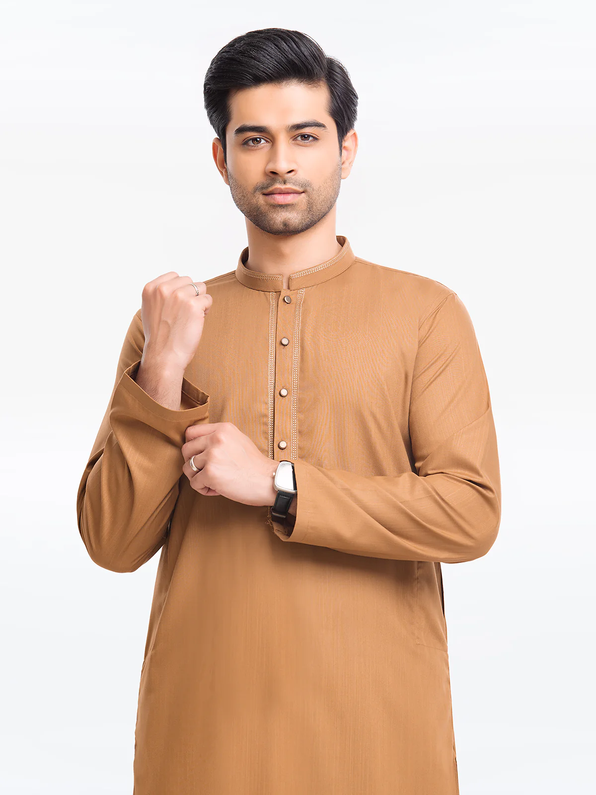 Men's Camel Brown Shalwar Kameez - EMTKST24-014 - Image 2