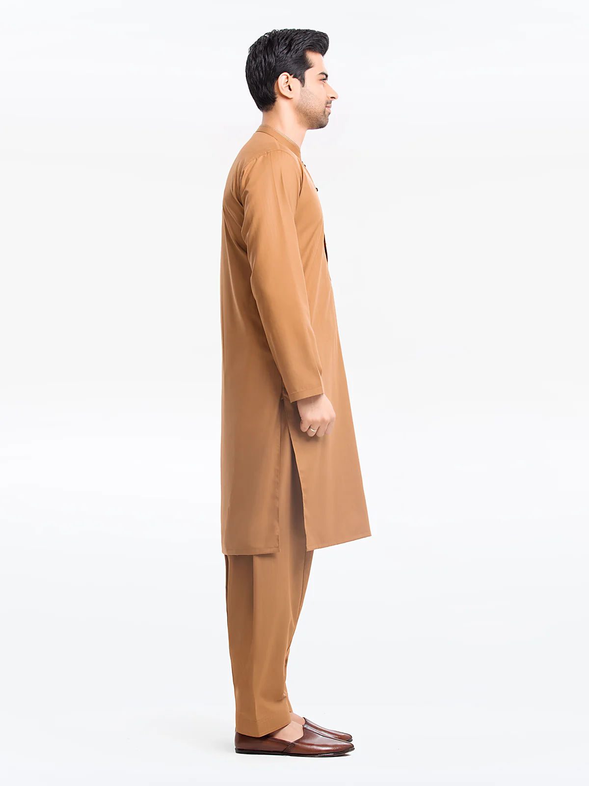 Men's Camel Brown Shalwar Kameez - EMTKST24-014 - Image 3