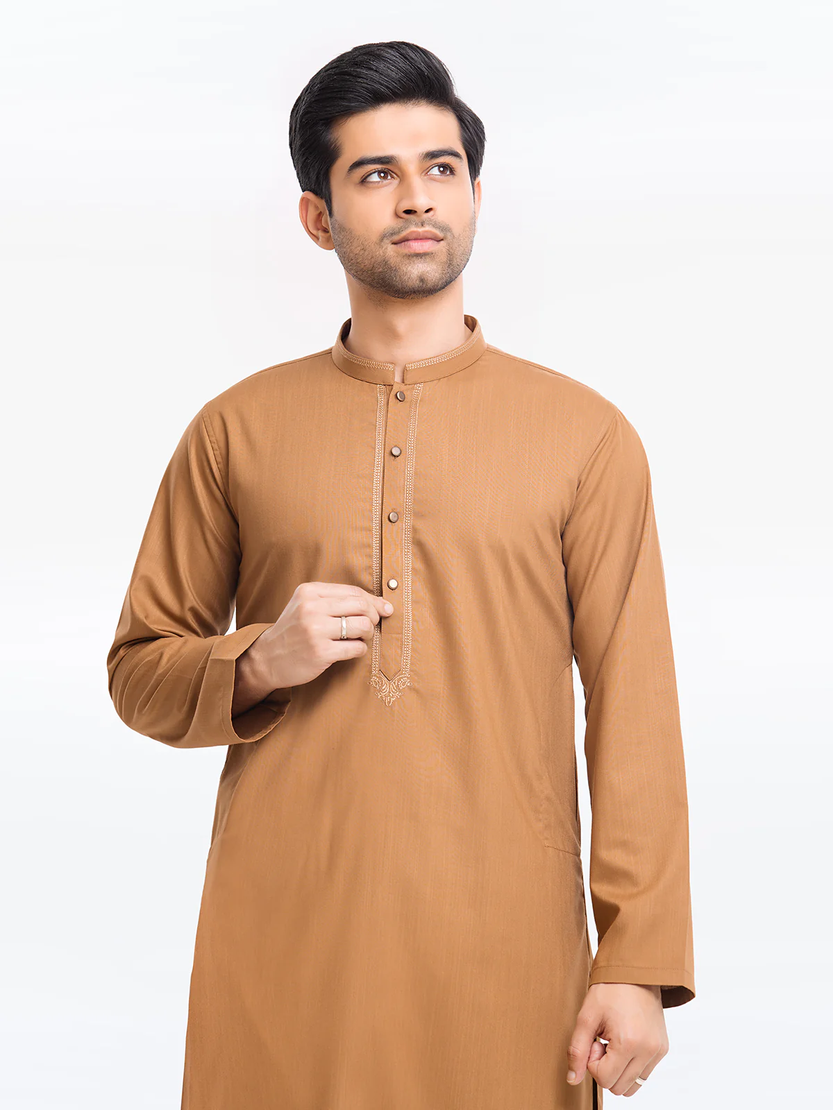 Men's Camel Brown Shalwar Kameez - EMTKST24-014 - Image 4