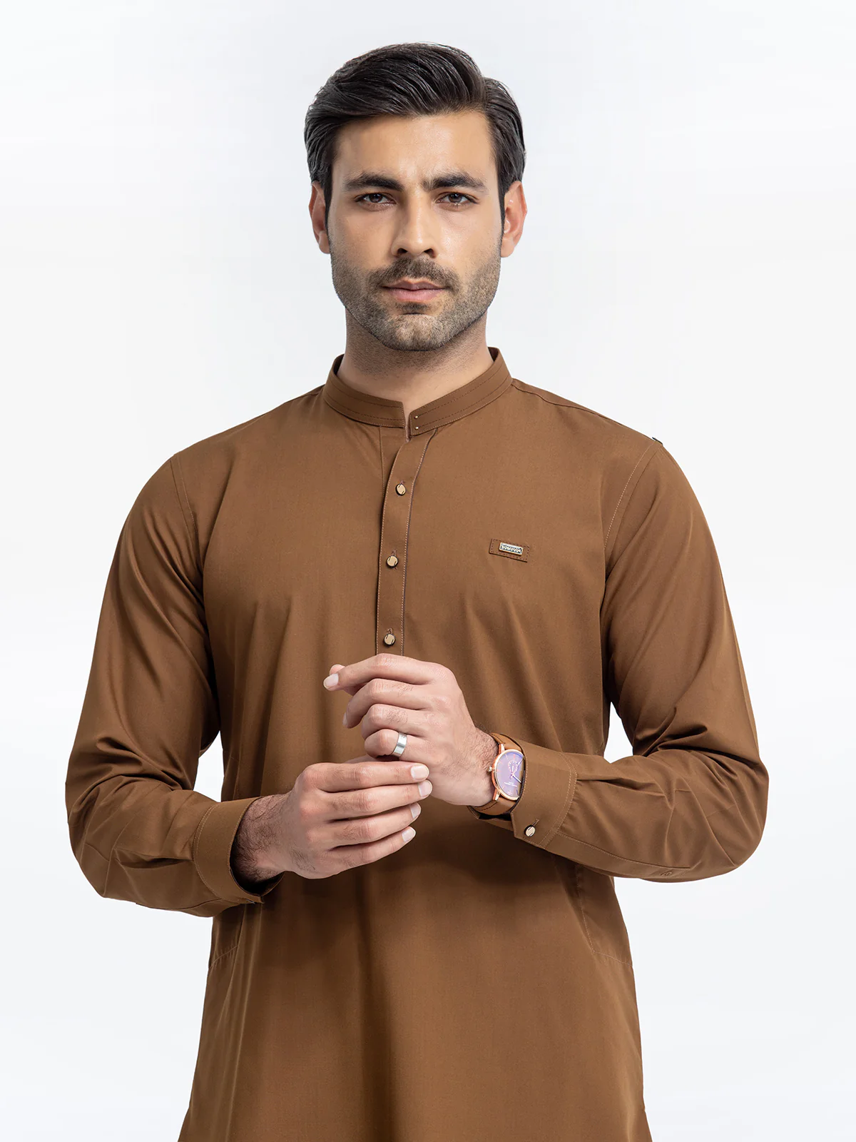 Men's Camel Brown Shalwar Kameez - EMTKST24-99445 - Image 2