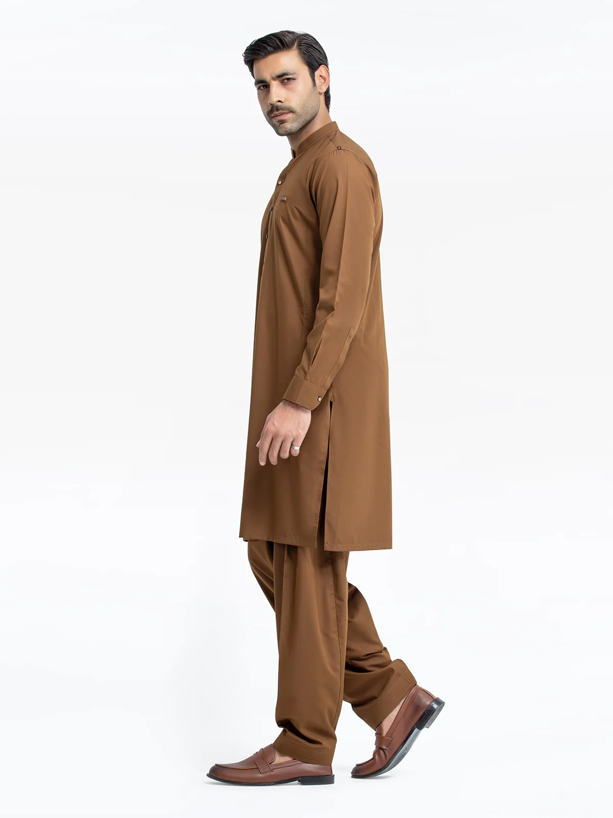 Men's Camel Brown Shalwar Kameez - EMTKST24-99445 - Image 4