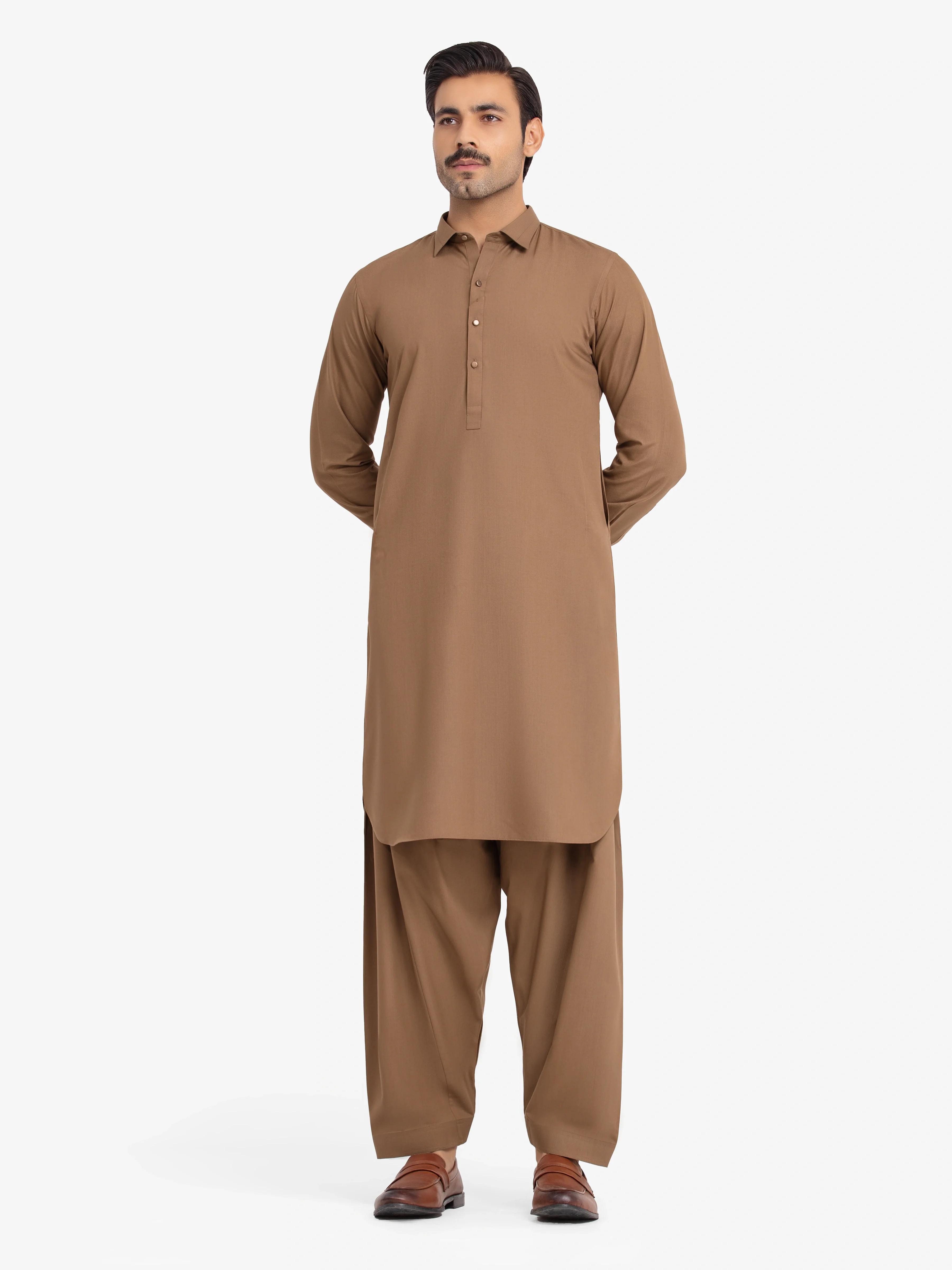 Men's Camel Brown Shalwar Kameez - EMTKST24-99480