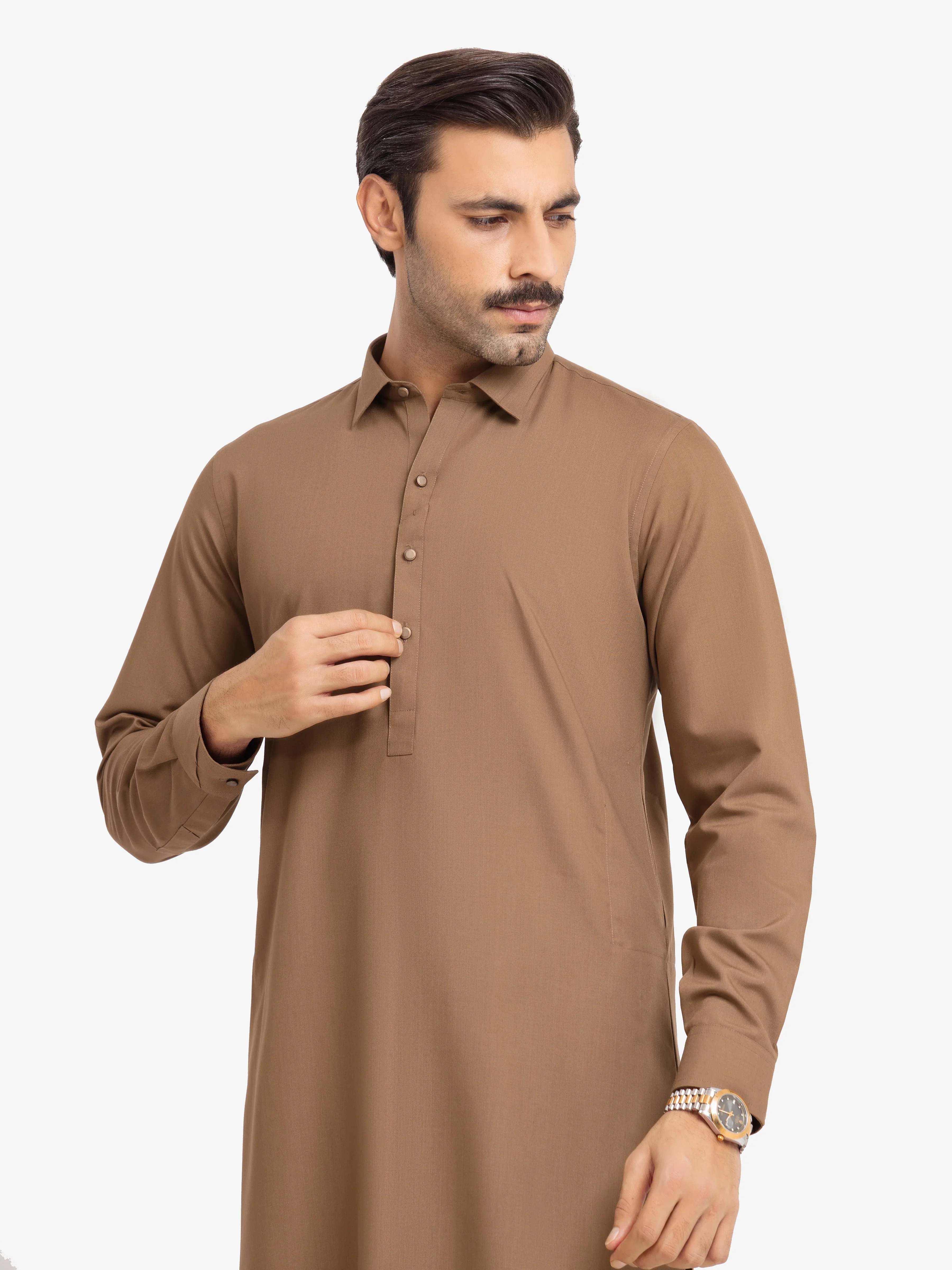Men's Camel Brown Shalwar Kameez - EMTKST24-99480 - Image 2