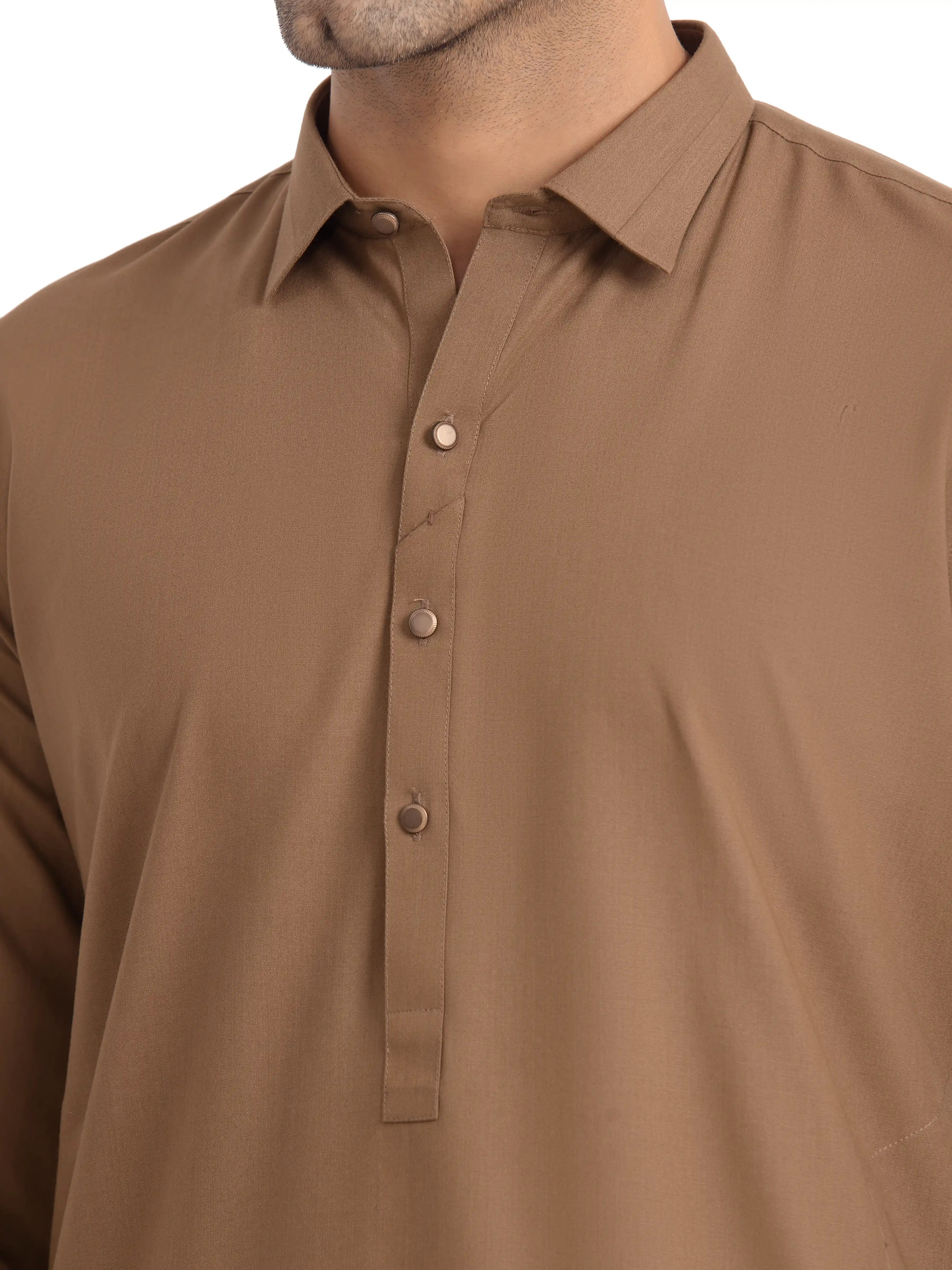 Men's Camel Brown Shalwar Kameez - EMTKST24-99480 - Image 3