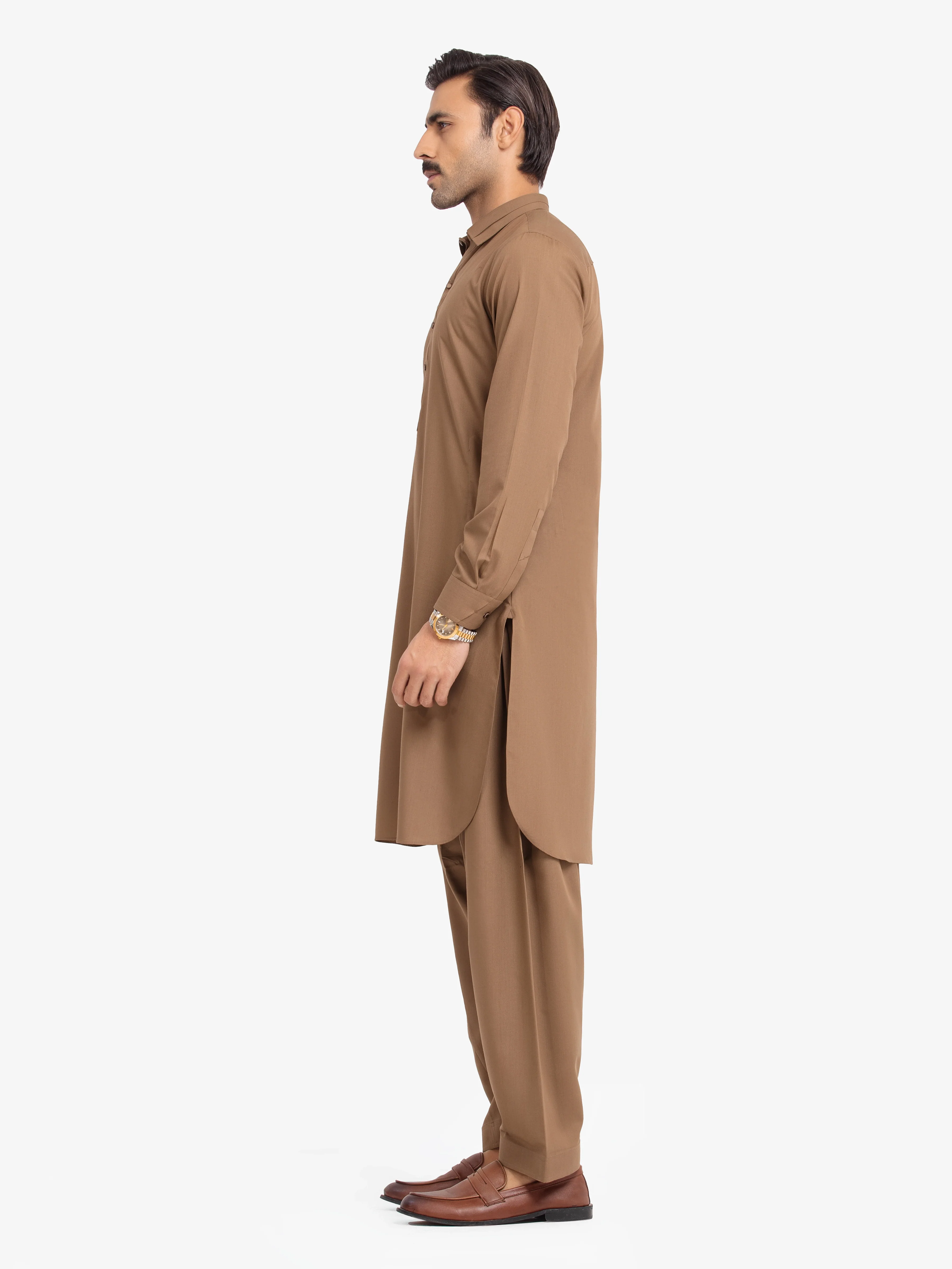 Men's Camel Brown Shalwar Kameez - EMTKST24-99480 - Image 4