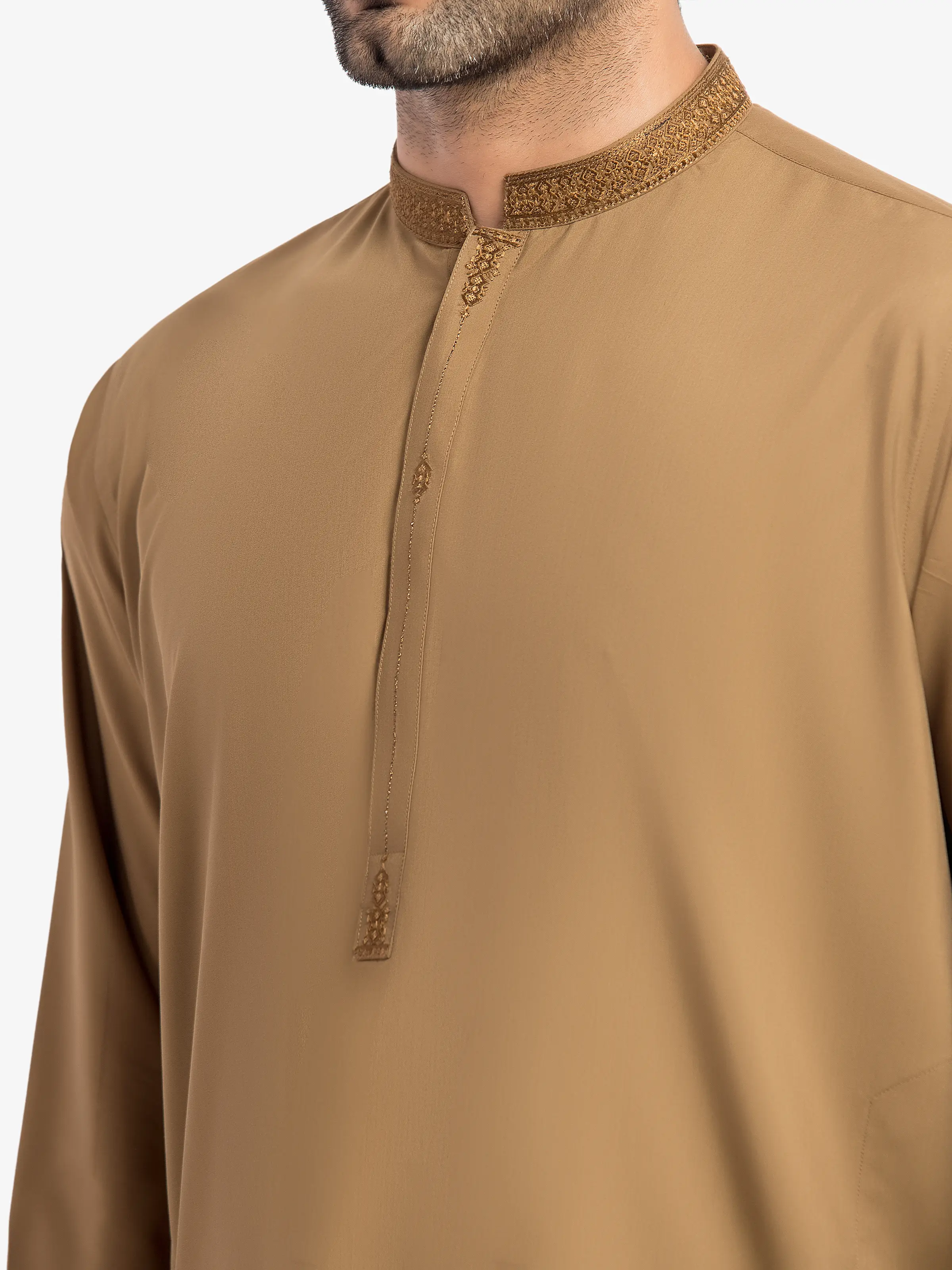 Men's Camel Shalwar Kameez - EMTKS5-41202 - Image 3