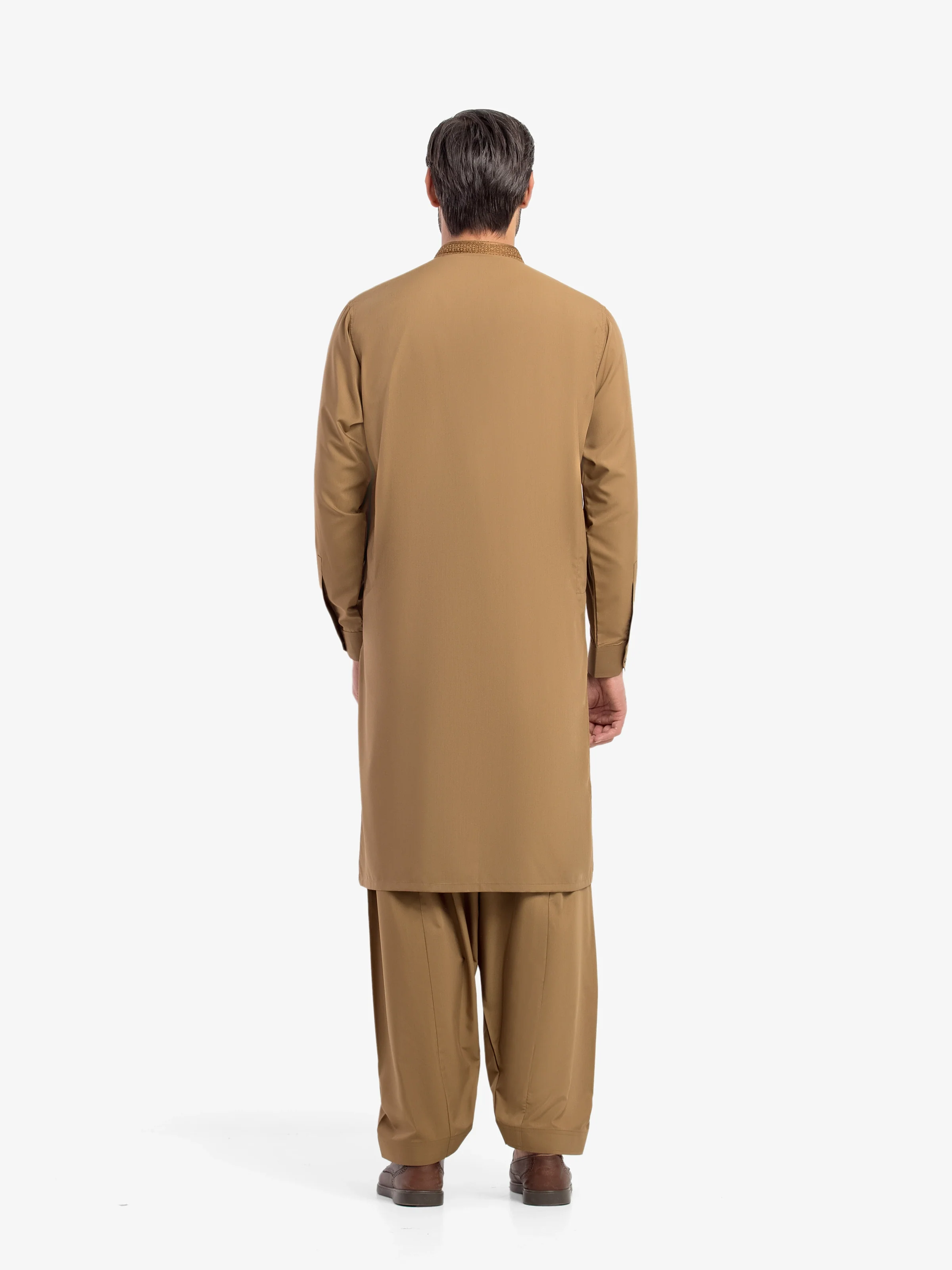 Men's Camel Shalwar Kameez - EMTKS5-41202 - Image 5