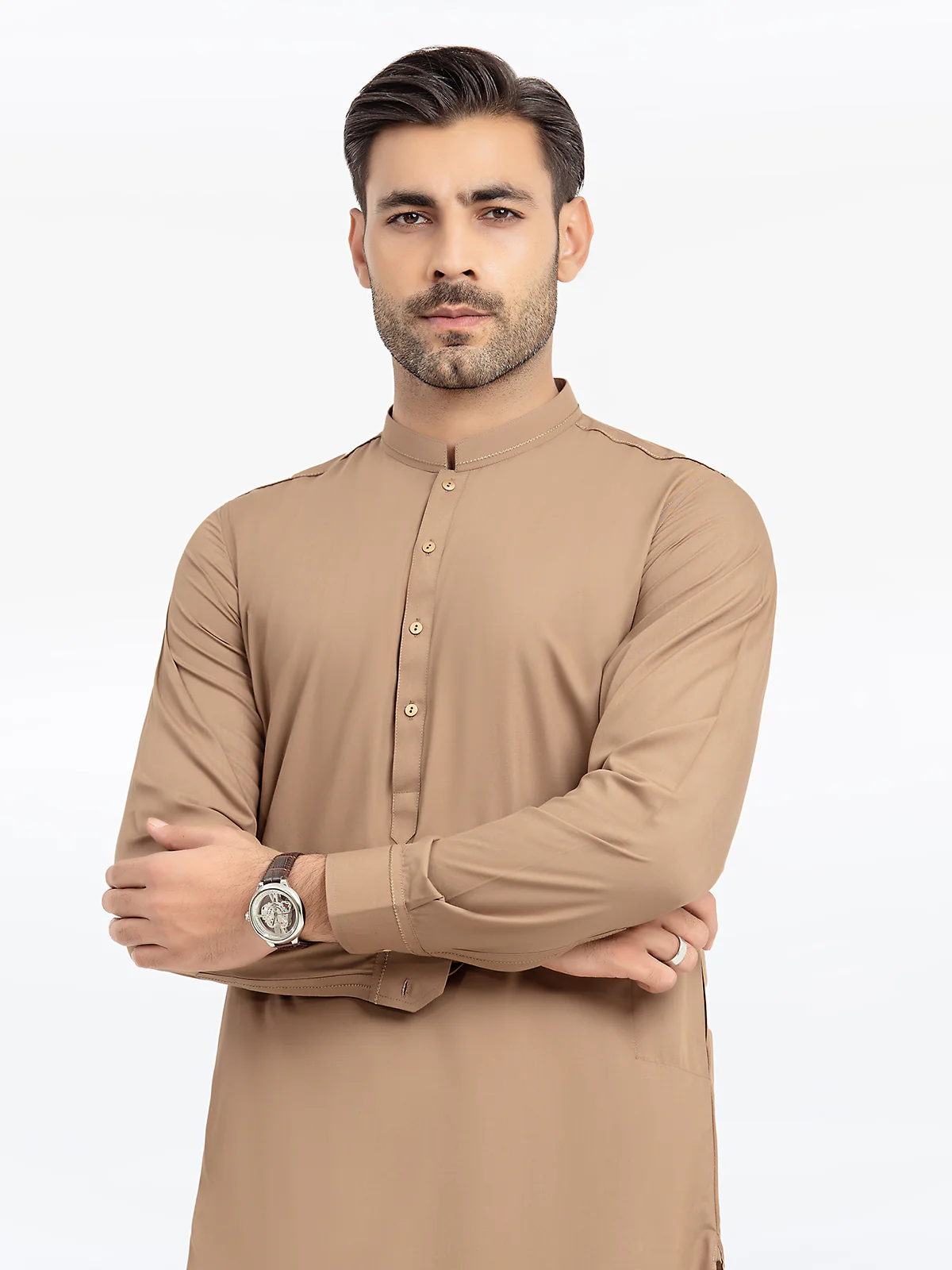 Men's Camel Shalwar Kameez - EMTKST24-99471 - Image 2