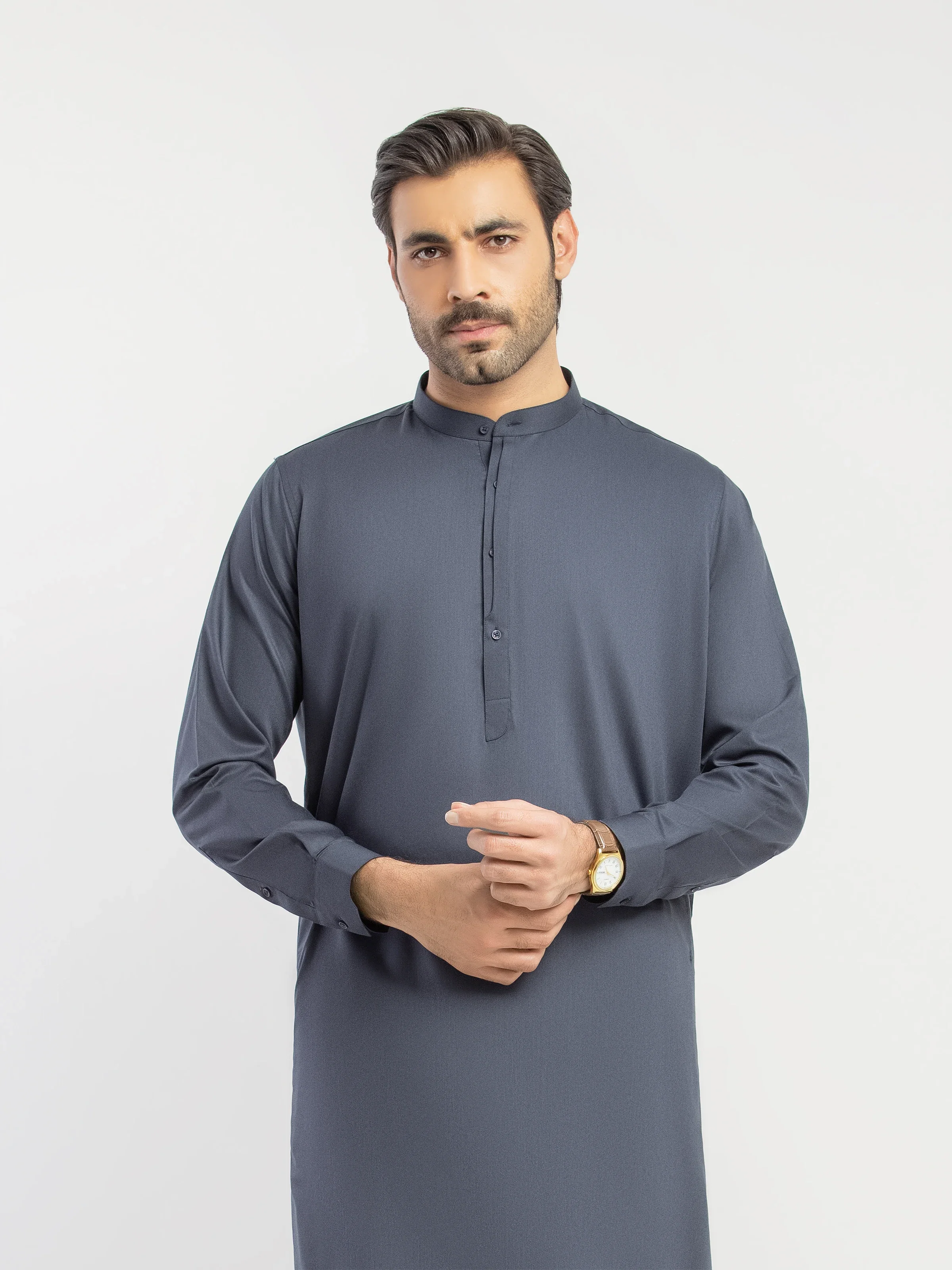 Men's Charcoal Grey Shalwar Kameez - EMTKS5-41203 - Image 2