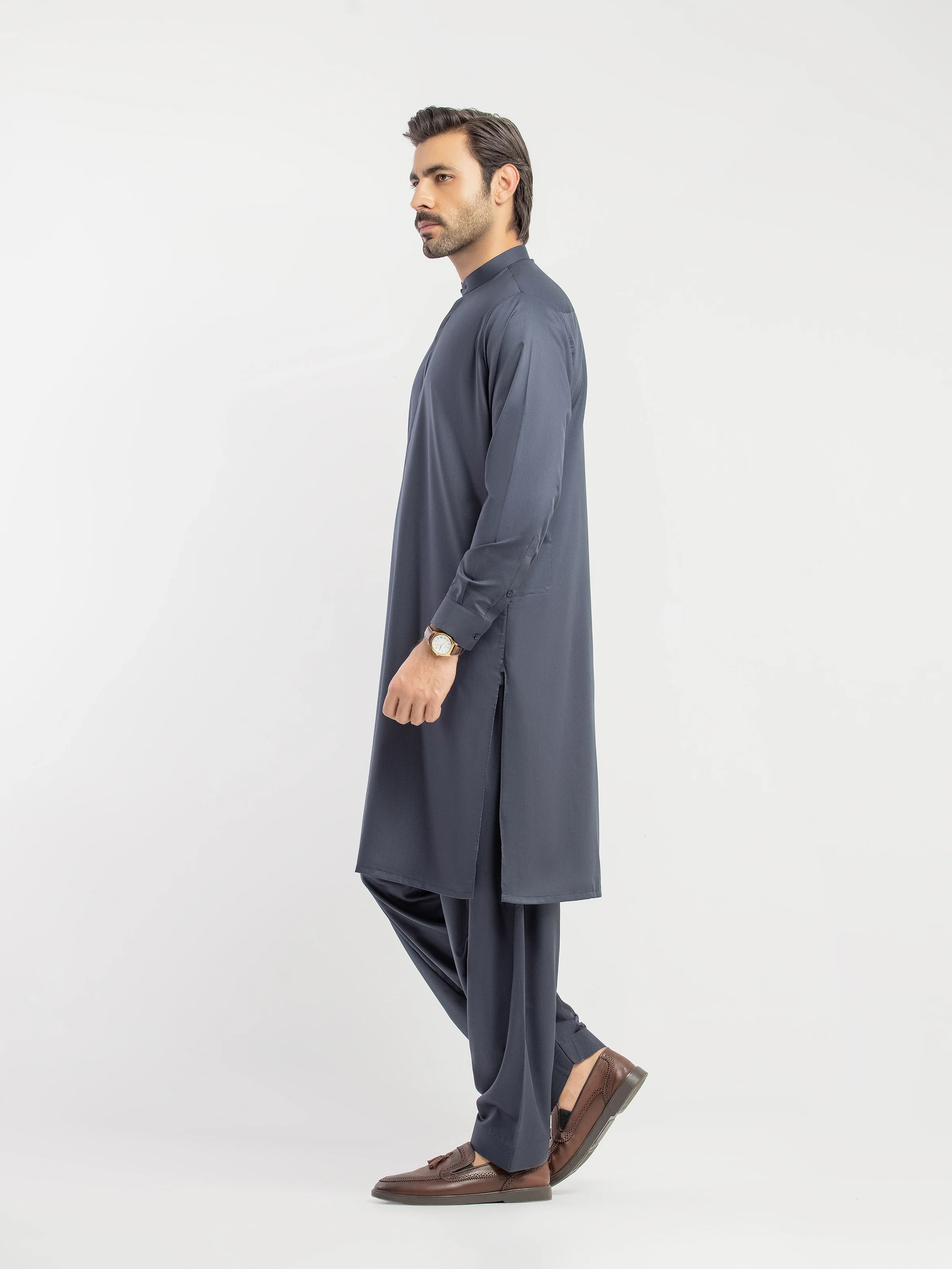 Men's Charcoal Grey Shalwar Kameez - EMTKS5-41203 - Image 4
