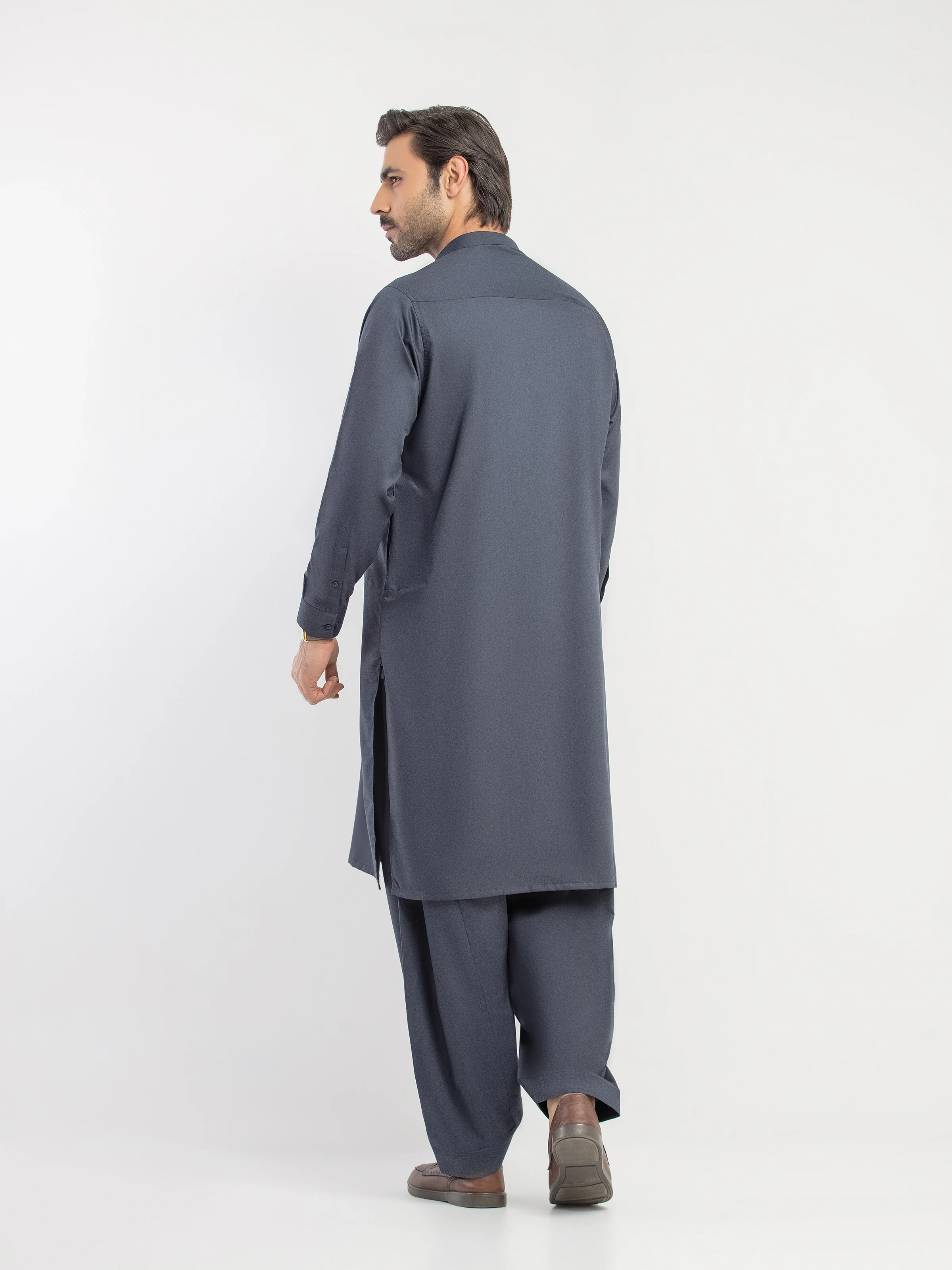 Men's Charcoal Grey Shalwar Kameez - EMTKS5-41203 - Image 5