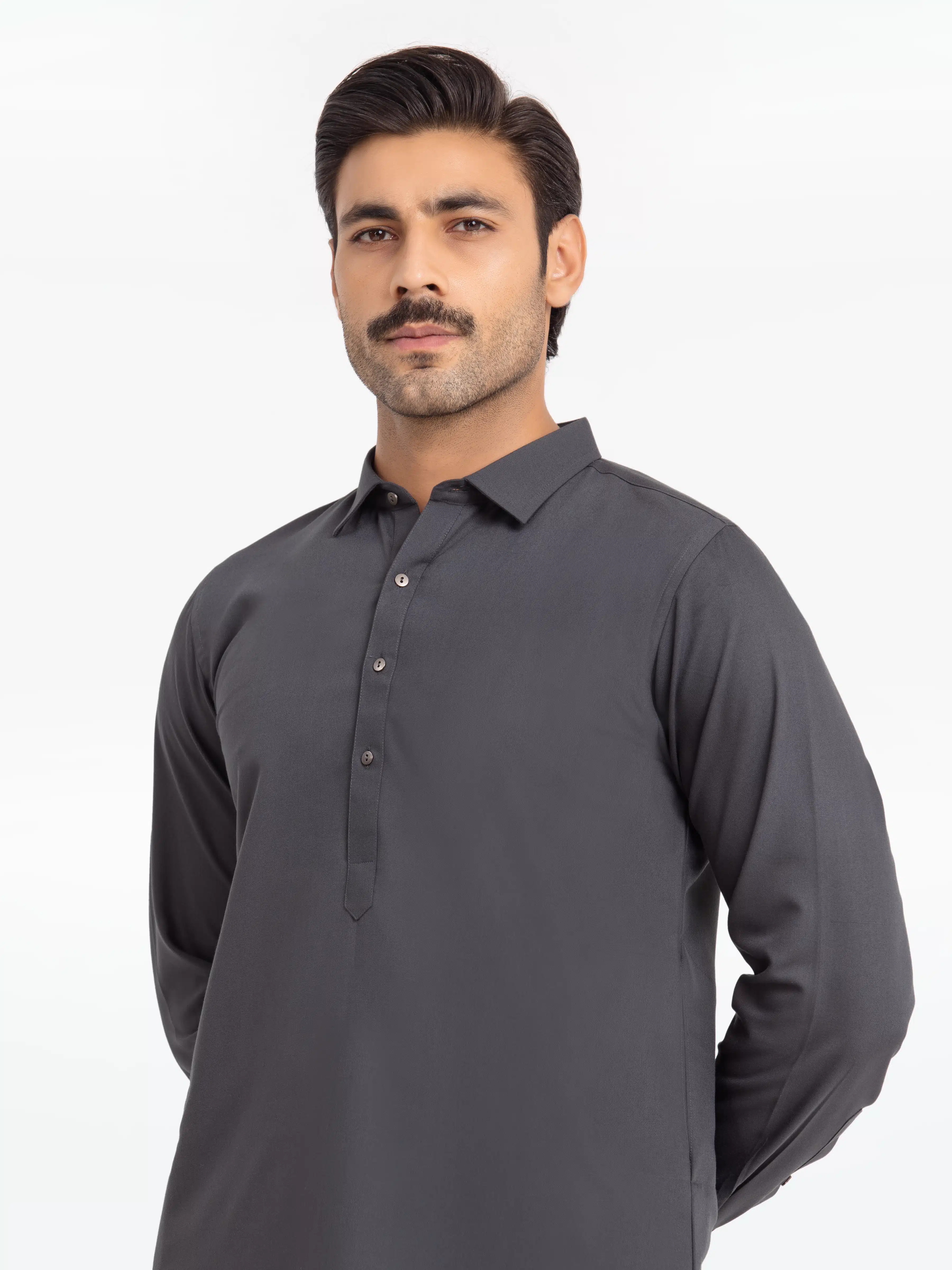 Men's Charcoal Grey Shalwar Kameez - EMTKST24-99485 - Image 2