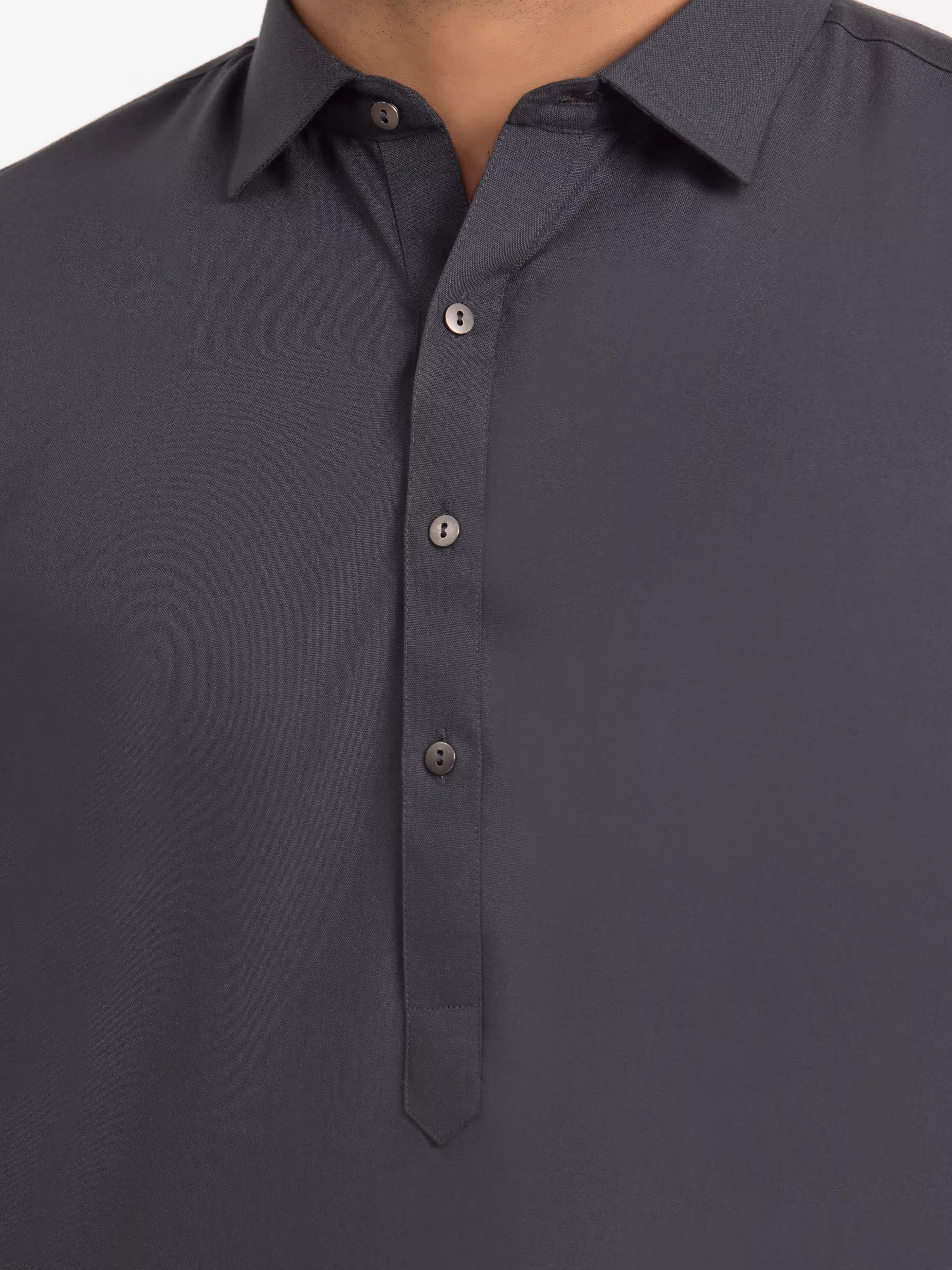 Men's Charcoal Grey Shalwar Kameez - EMTKST24-99485 - Image 3