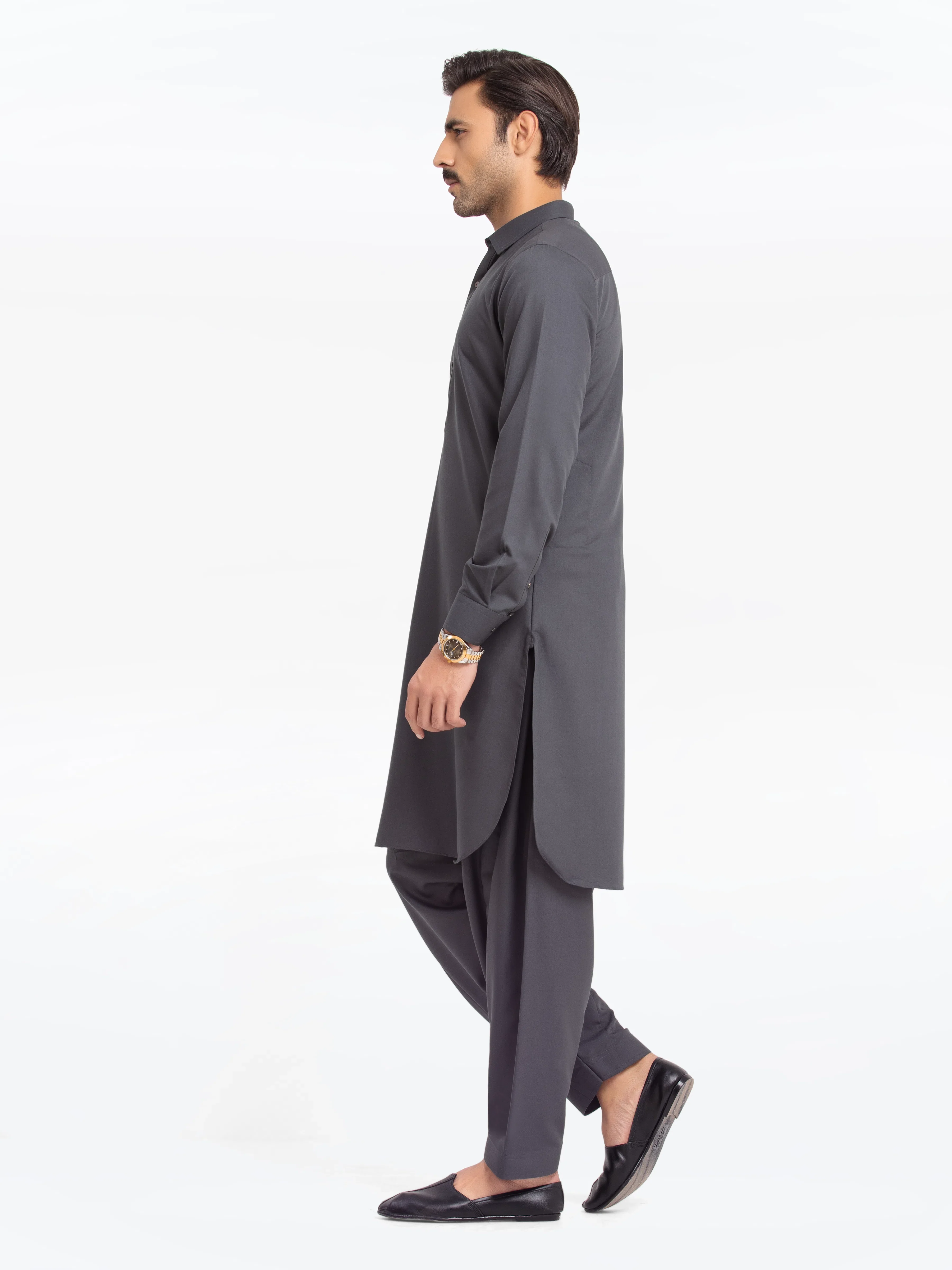 Men's Charcoal Grey Shalwar Kameez - EMTKST24-99485 - Image 5