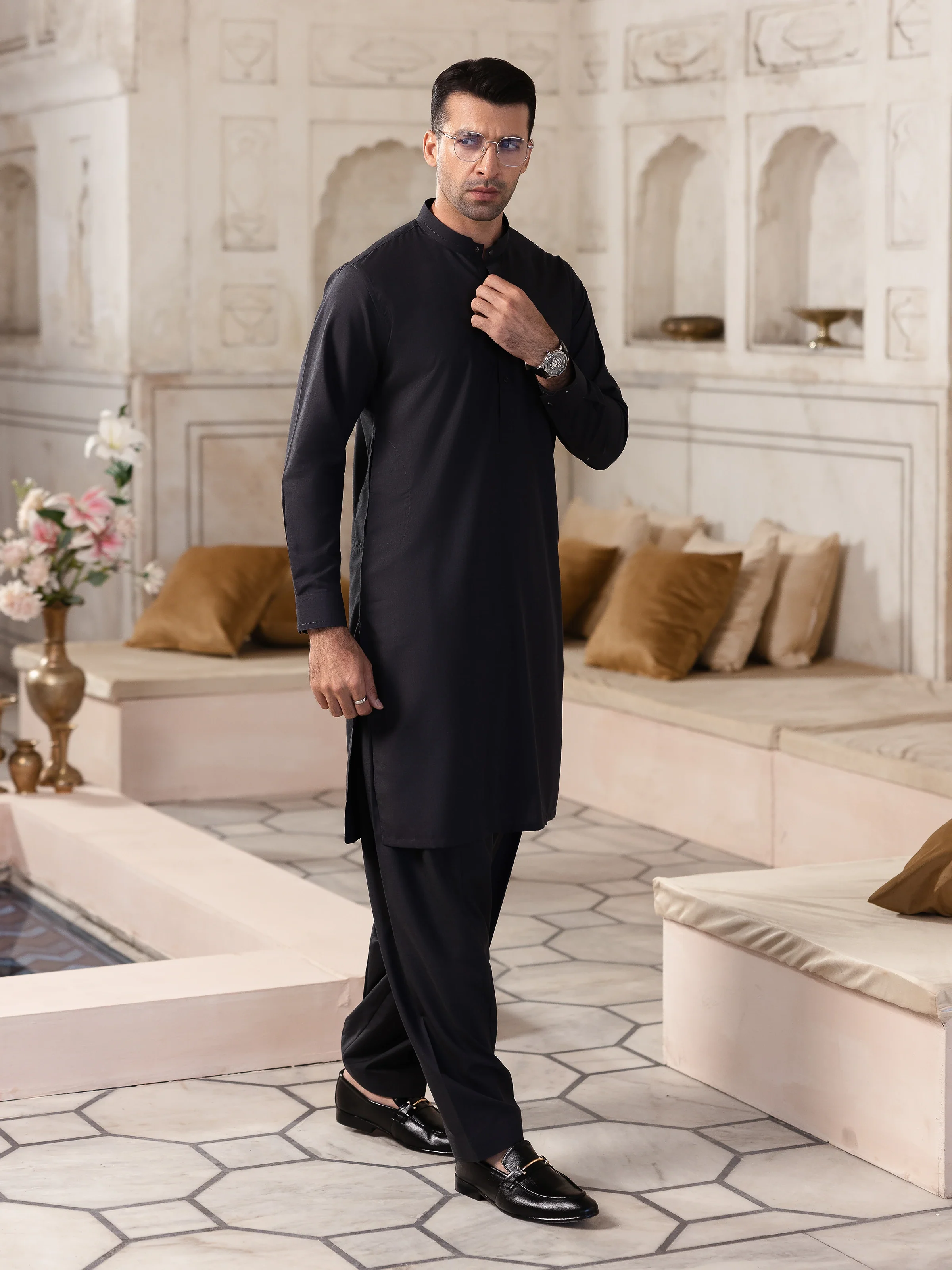 Men's Charcoal Grey Shalwar Kameez - EMTKST5-99516 - Image 2