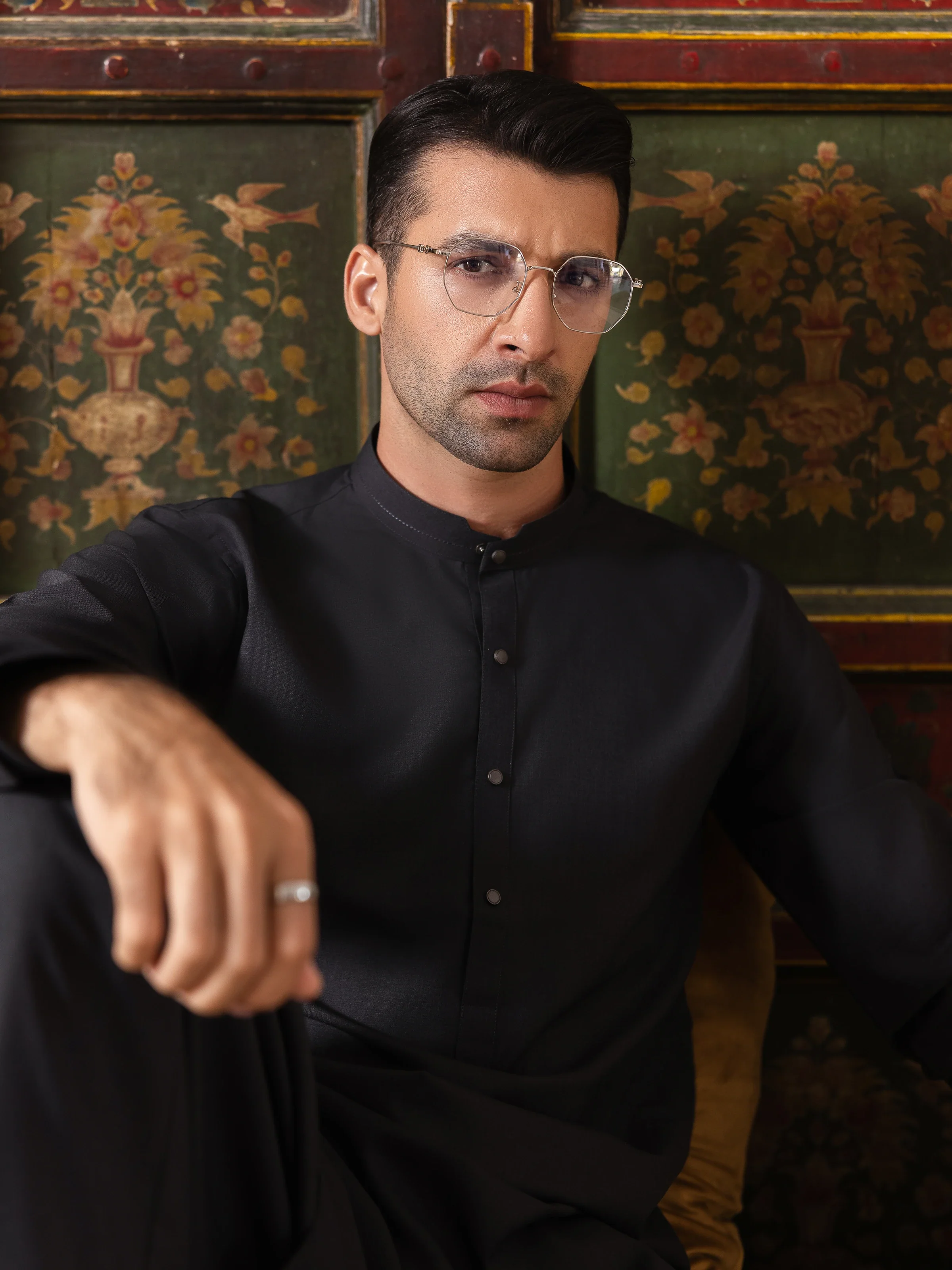 Men's Charcoal Grey Shalwar Kameez - EMTKST5-99516 - Image 3