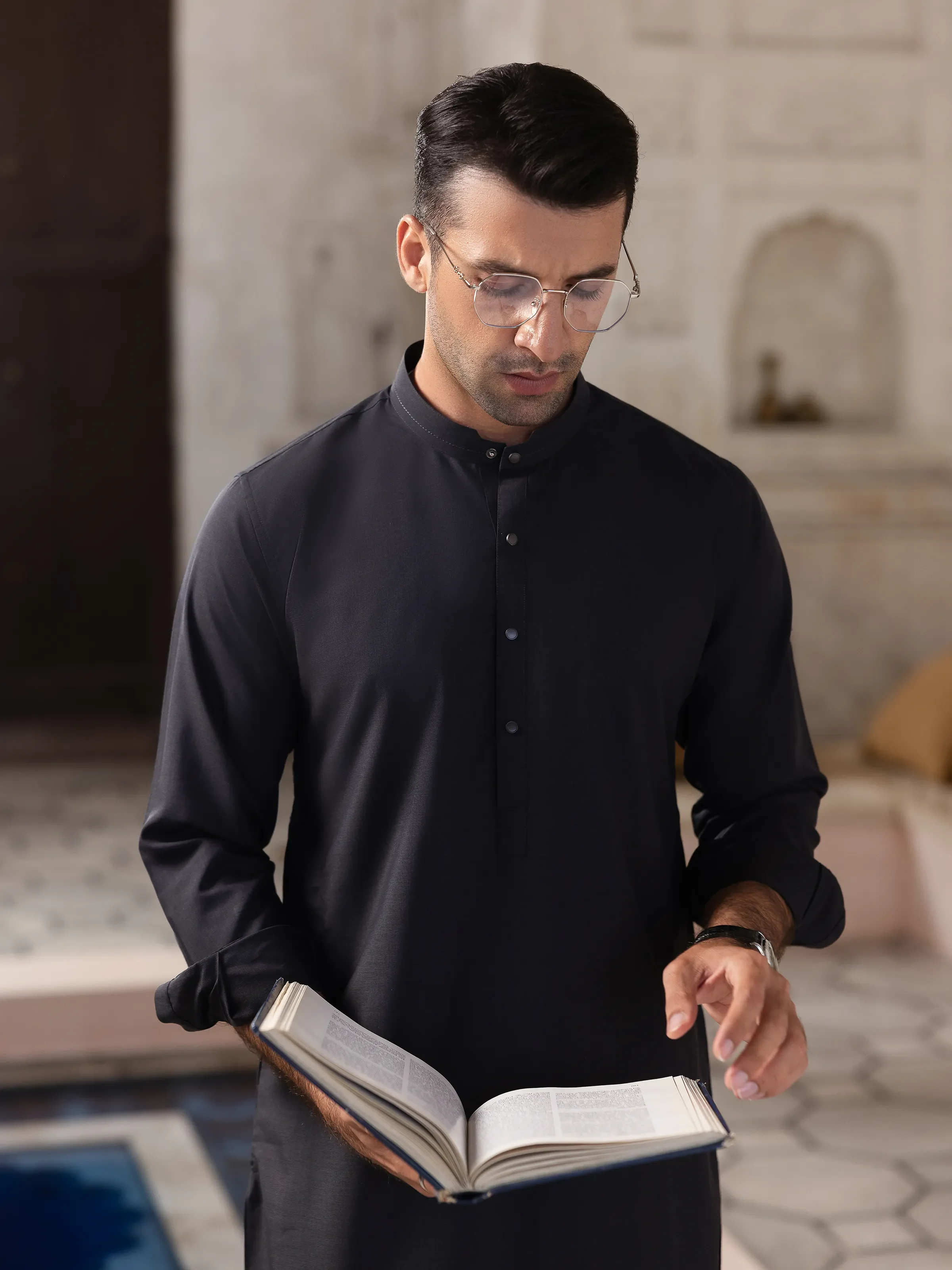 Men's Charcoal Grey Shalwar Kameez - EMTKST5-99516 - Image 8