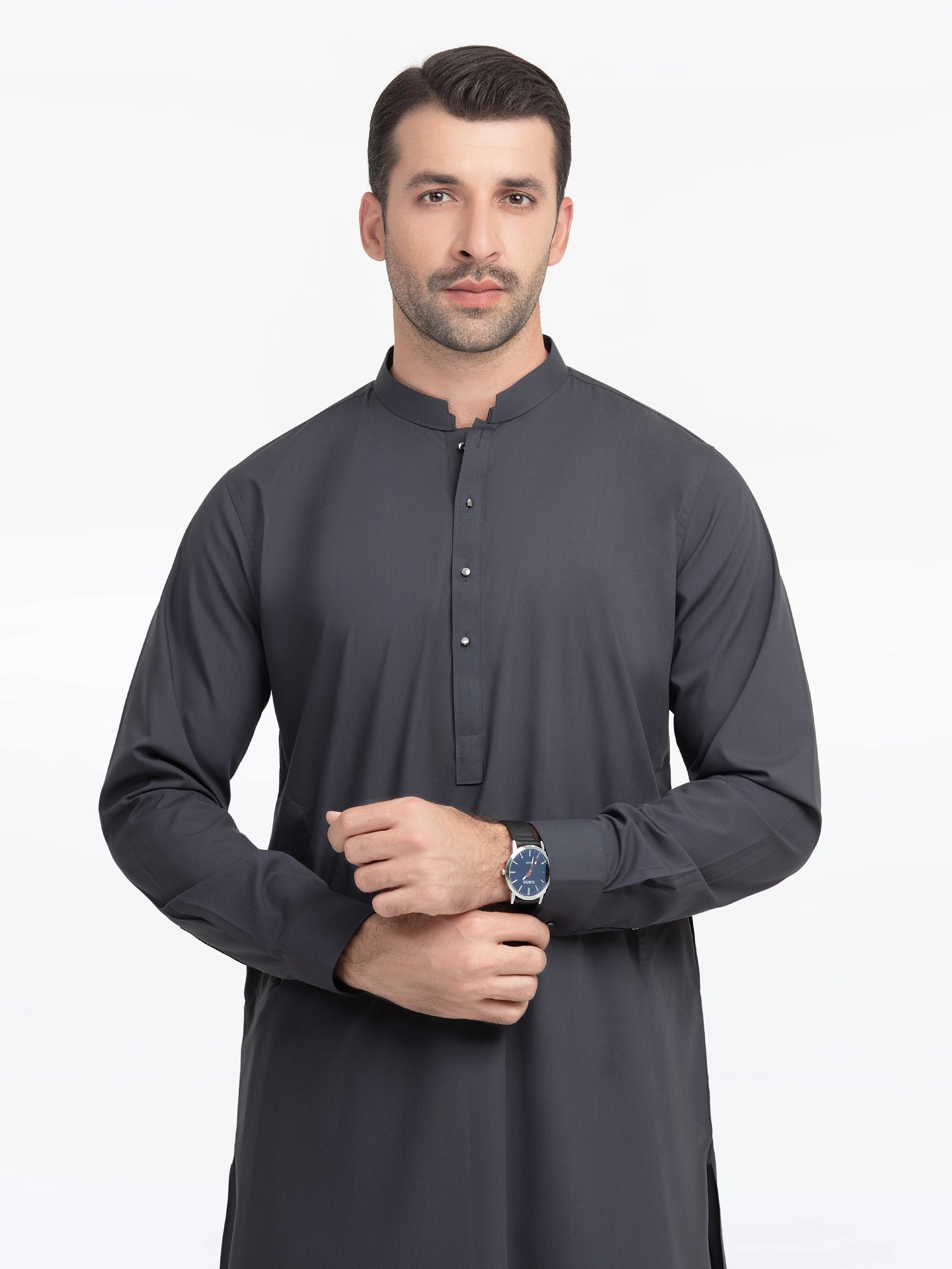 Men's Charcoal Grey Shalwar Kameez - EMTKST5-99546 - Image 2