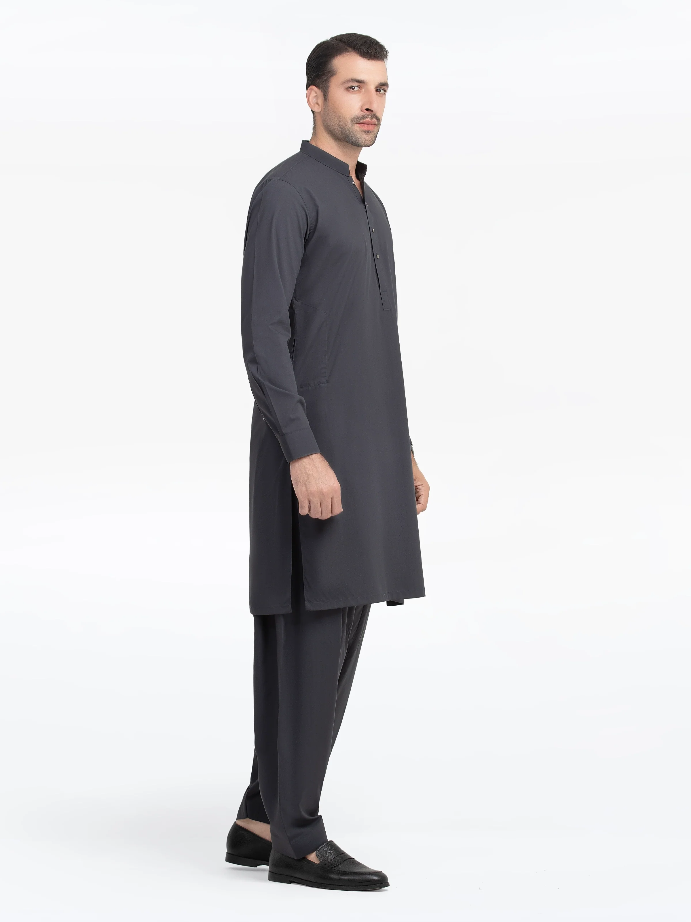 Men's Charcoal Grey Shalwar Kameez - EMTKST5-99546 - Image 4