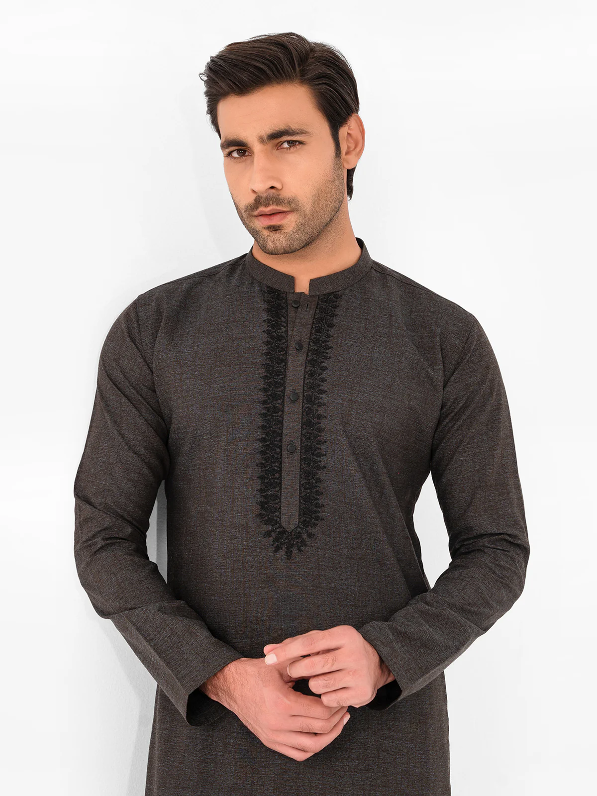 Men's Charcoal Shalwar Kameez - EMTKS23W-41053 - Image 2