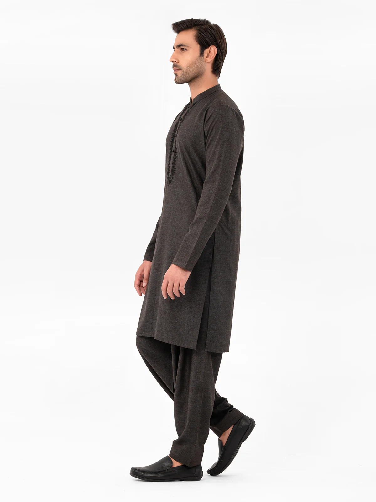 Men's Charcoal Shalwar Kameez - EMTKS23W-41053 - Image 3