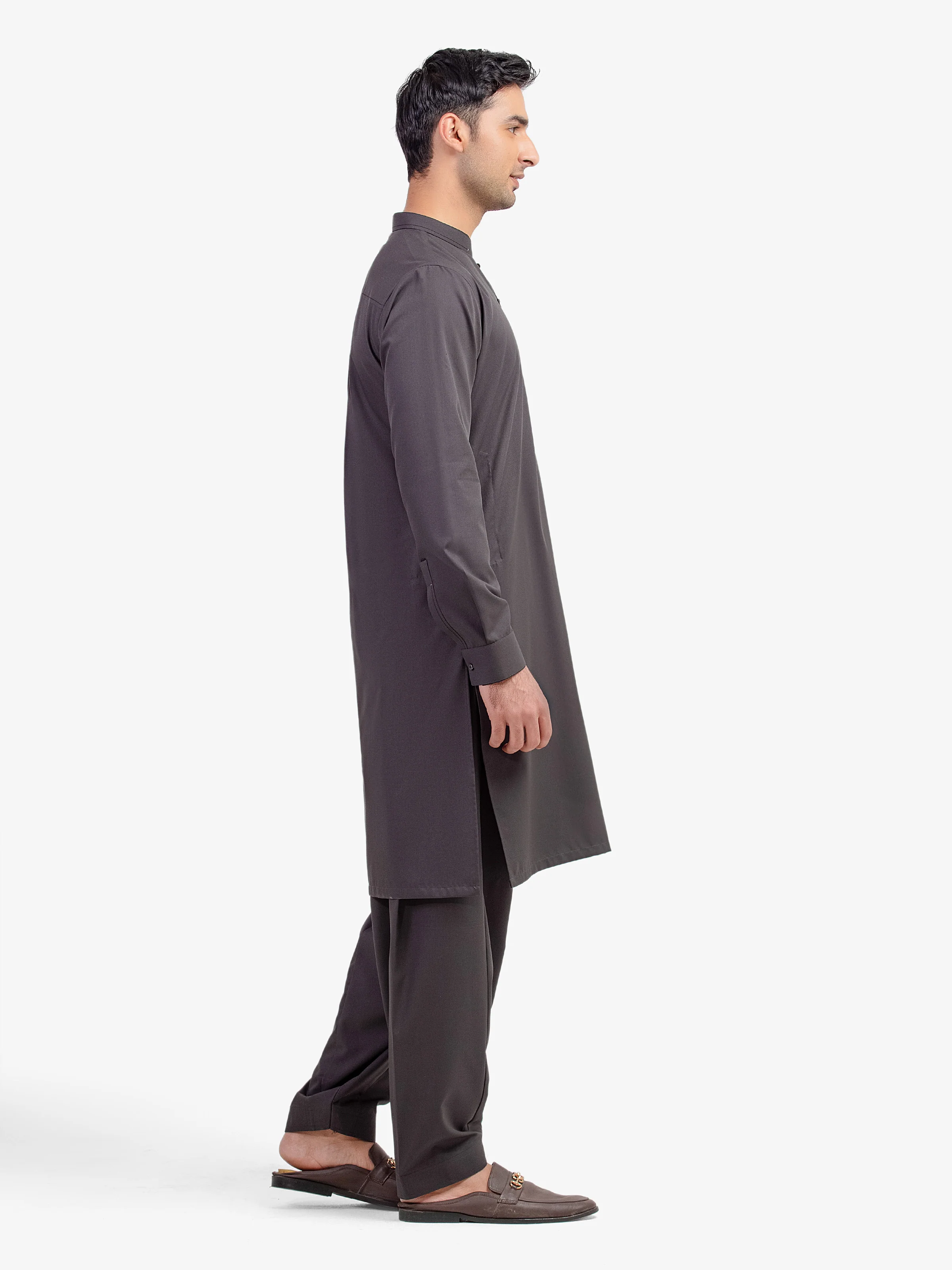 Men's Charcoal Shalwar Kameez - EMTKST5-99591 - Image 6