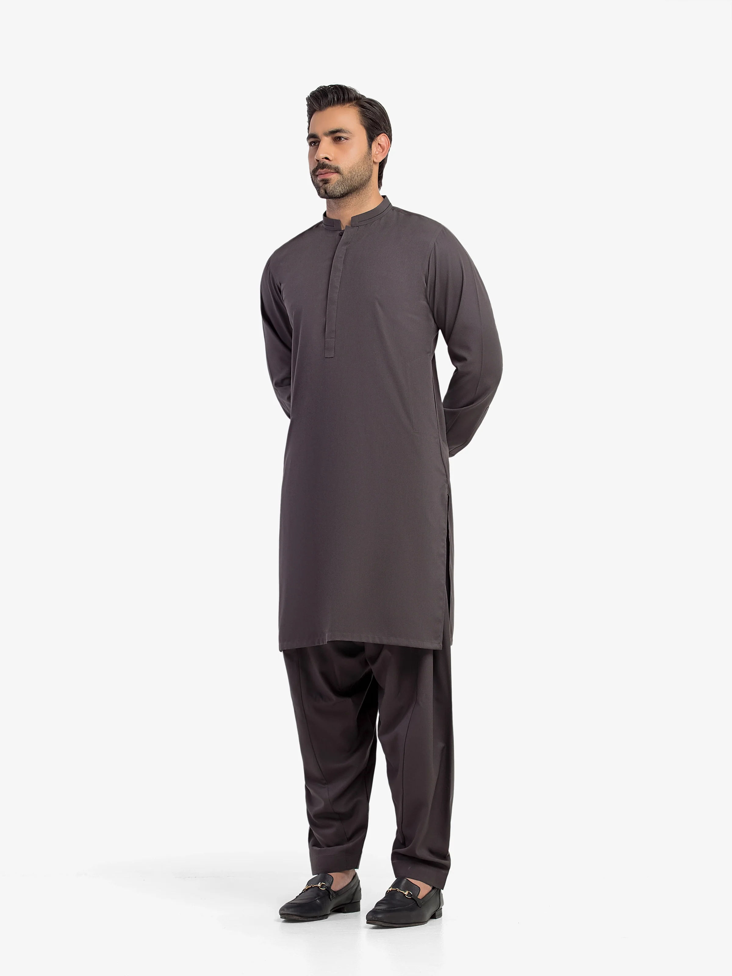 Men's Charcoal Shalwar Kameez - EMTKST5-99622 - Image 4