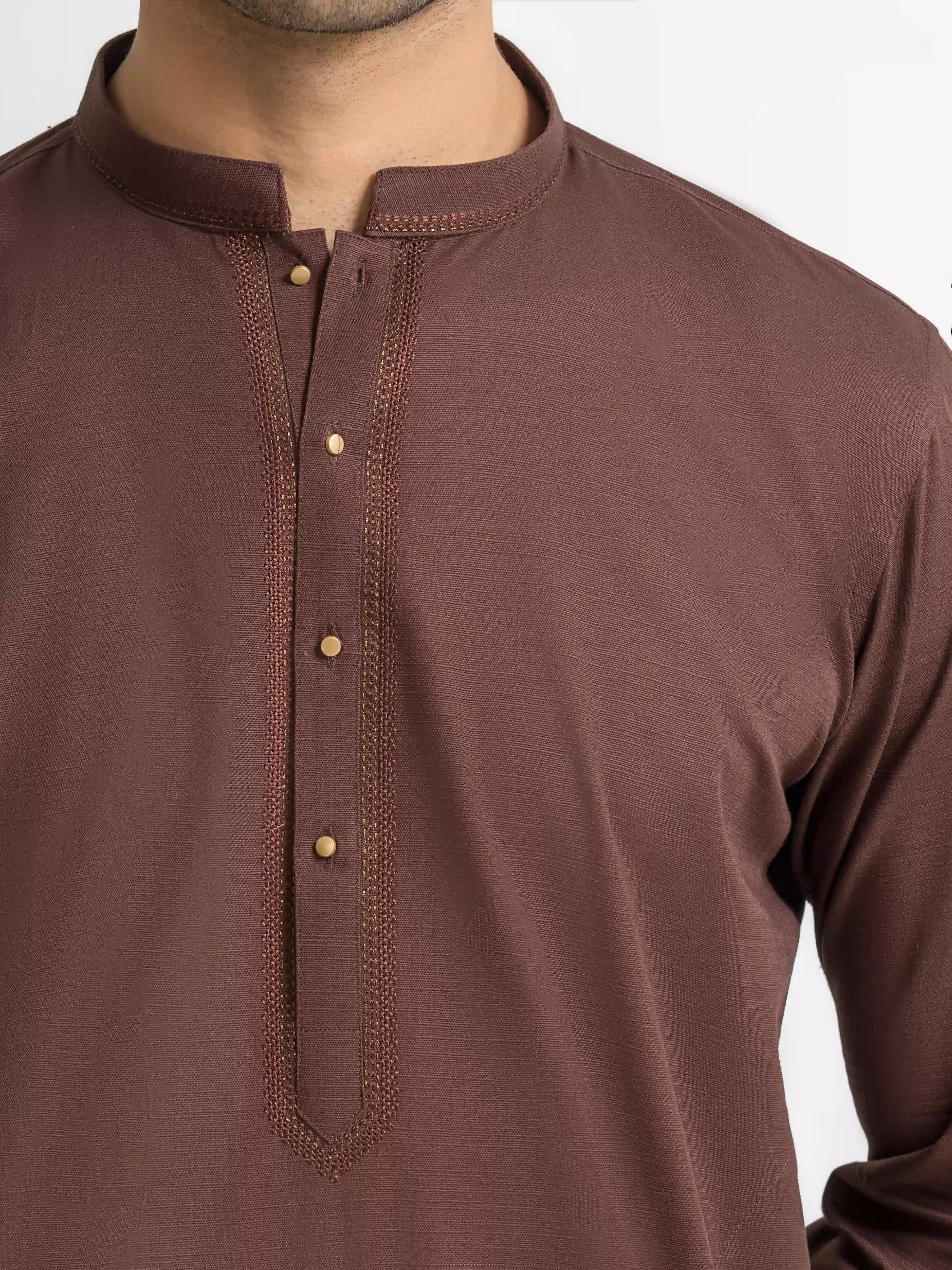 Men's Chocolate Brown Kurta Pajama - EMTKPT5-092 - Image 3