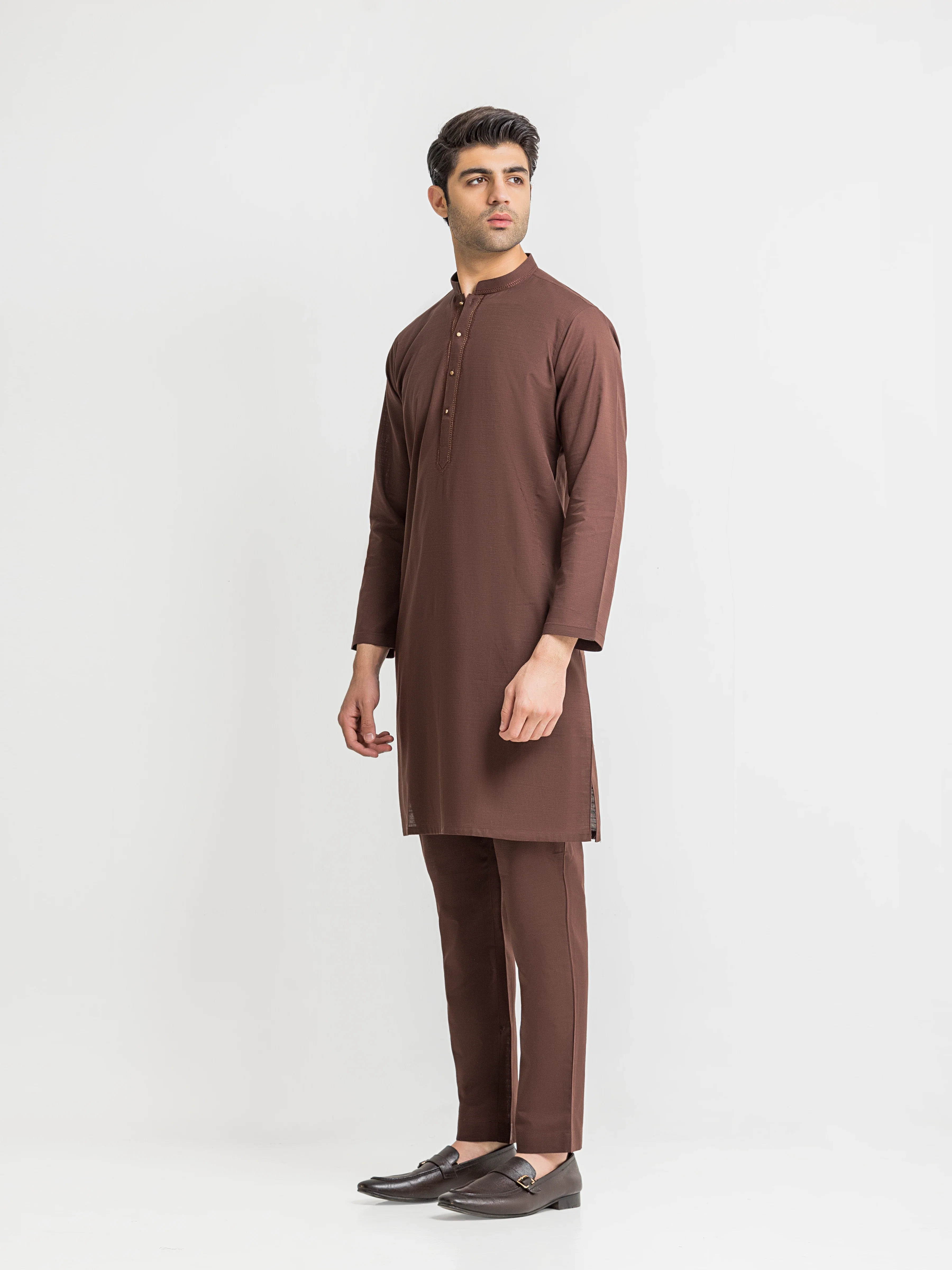 Men's Chocolate Brown Kurta Pajama - EMTKPT5-092 - Image 4
