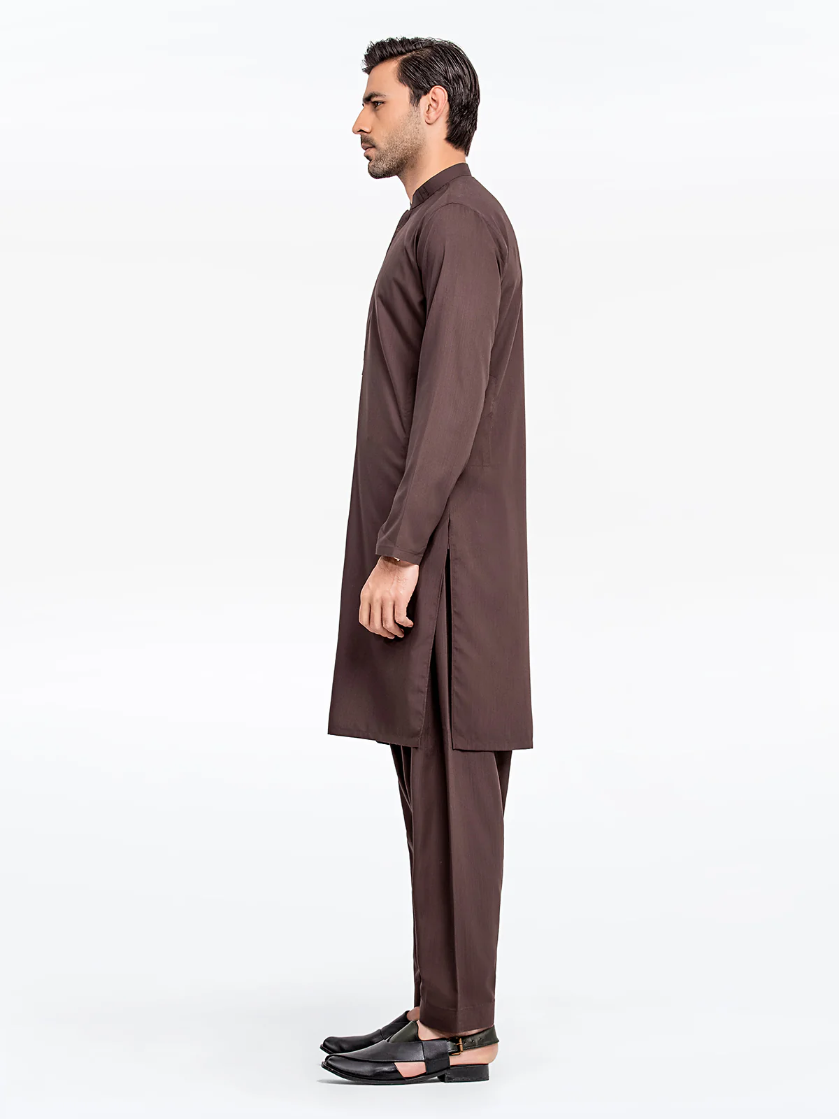 Men's Chocolate Brown Shalwar Kameez - EMTKS24-41092 - Image 3