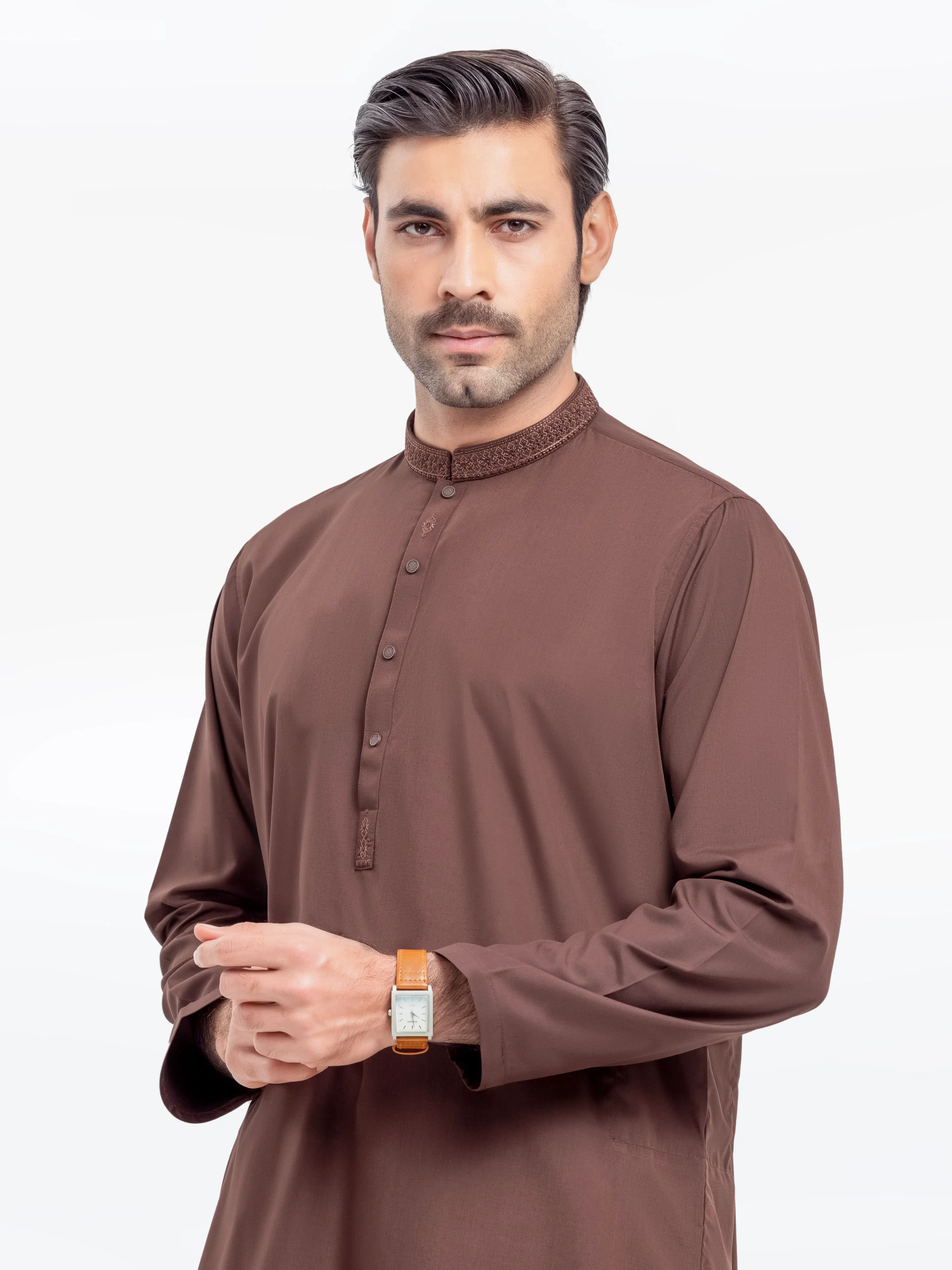 Men's Chocolate Brown Shalwar Kameez - EMTKS5-41158 - Image 2